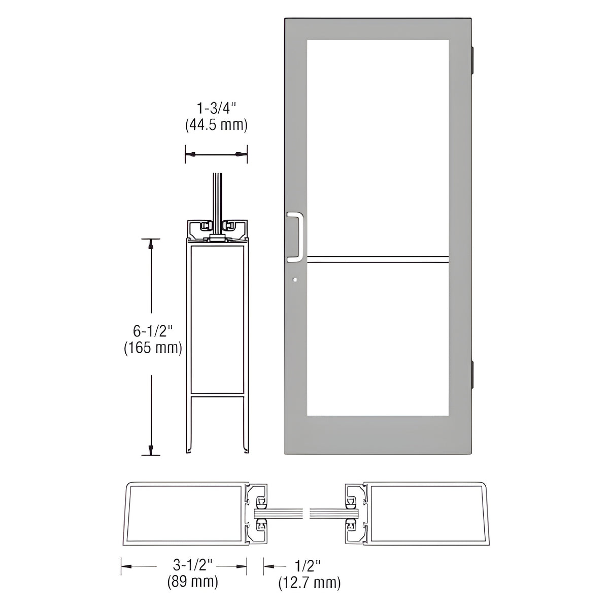 CRL-U.S. Aluminum Clear Anodized Series 400 Custom Single 36" x 84" Medium Stile Butt Hinge Entrance Door
