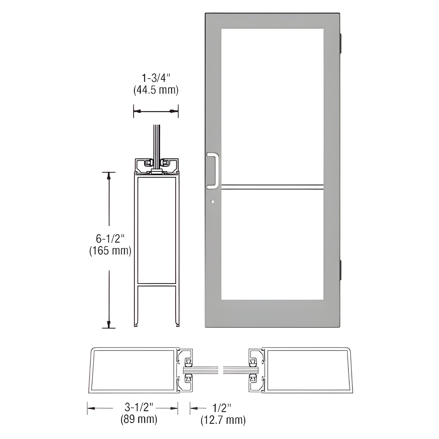 CRL-U.S. Aluminum Clear Anodized Series 400 Custom Single 36" x 84" Medium Stile Butt Hinge Entrance Door