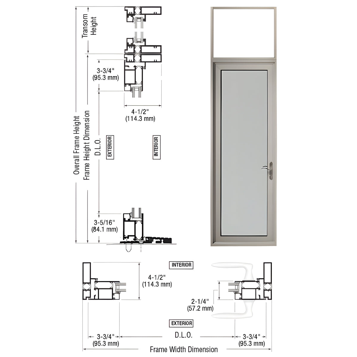 CRL-U.S. Aluminum Clear Anodized Series 925 Single Transom Patio Door Hinge Left Swing Out