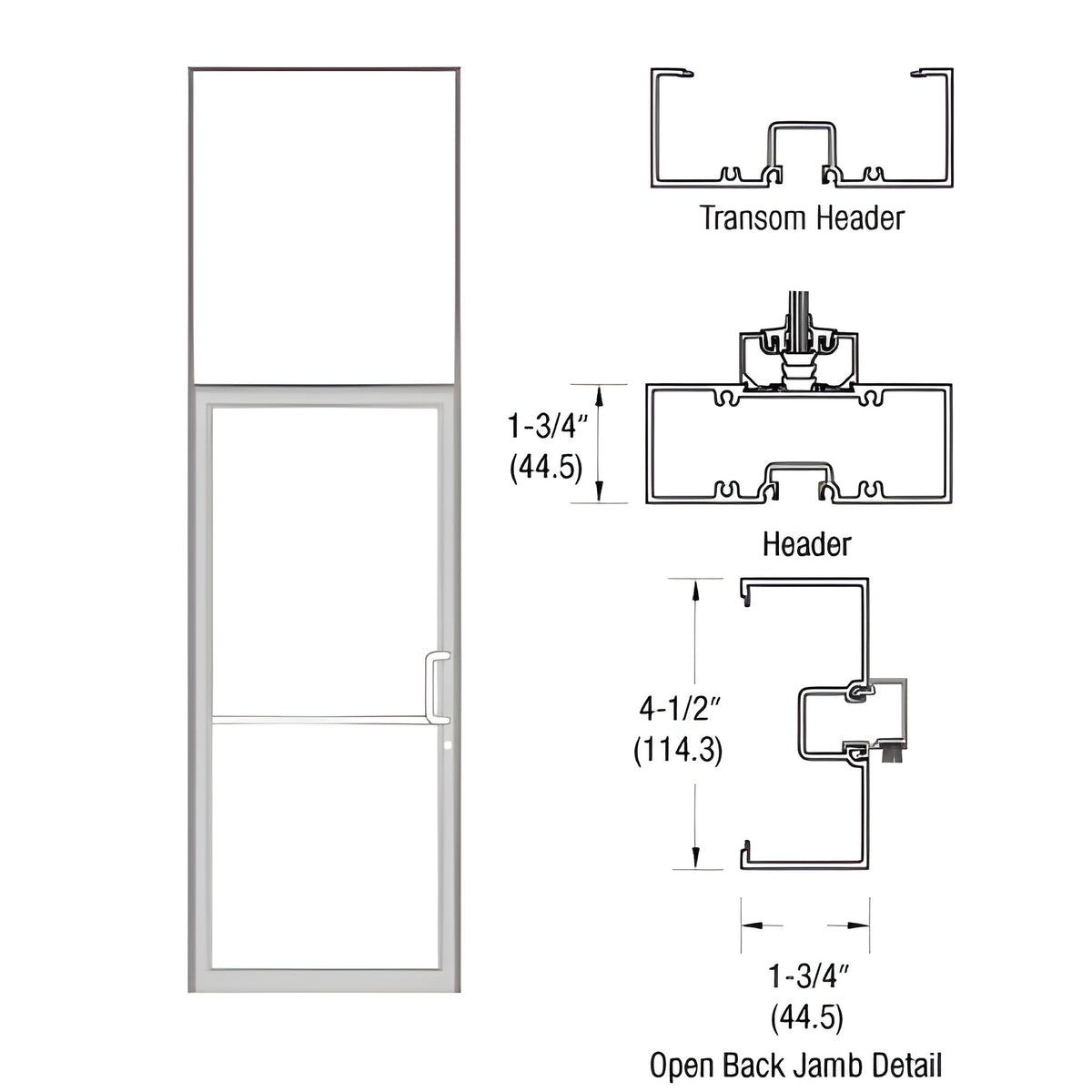 CRL-U.S. Aluminum Clear Anodized Single Door 39-1/2" x 126" 450 Series Right Hand Transom Frame