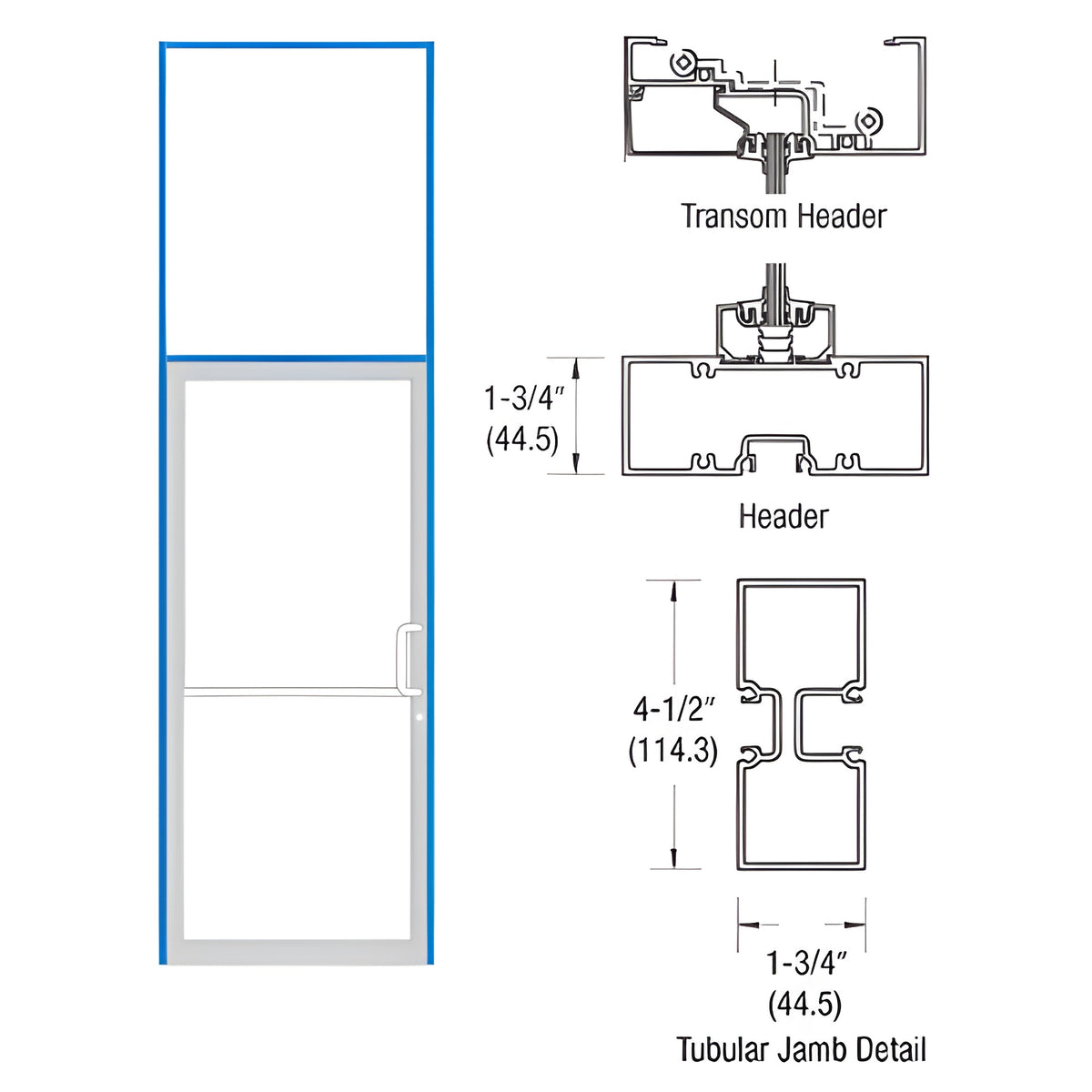 CRL-U.S. Aluminum Clear Anodized Single Door 39-1/2" x 126" 450 Series Left Hand Transom Frame