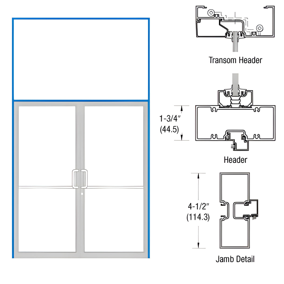 CRL-U.S. Aluminum Clear Anodized Transom Frame for Pair of Doors Offset Pivot Using Surface Closer