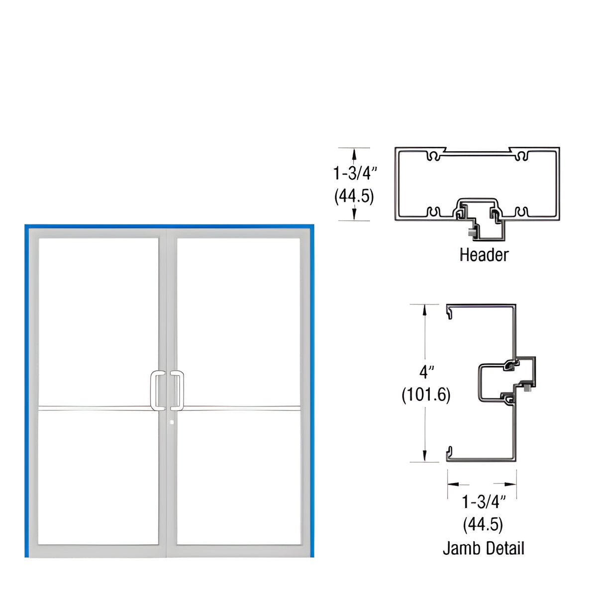 CRL-U.S. Aluminum Clear Anodized Up and Over Open Back Frame for Pair of Doors Offset Hung Using Surface Mount