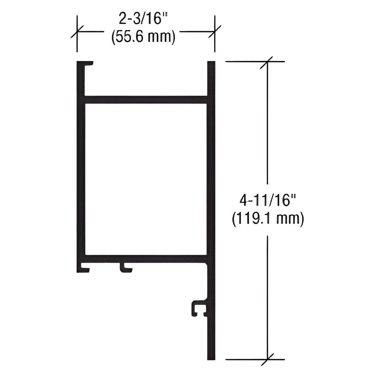 CRL-U.S. Aluminum Custom KYNAR® Paint 4-11/16" Top Door Rail for 1-5/16" Glass - 21'0