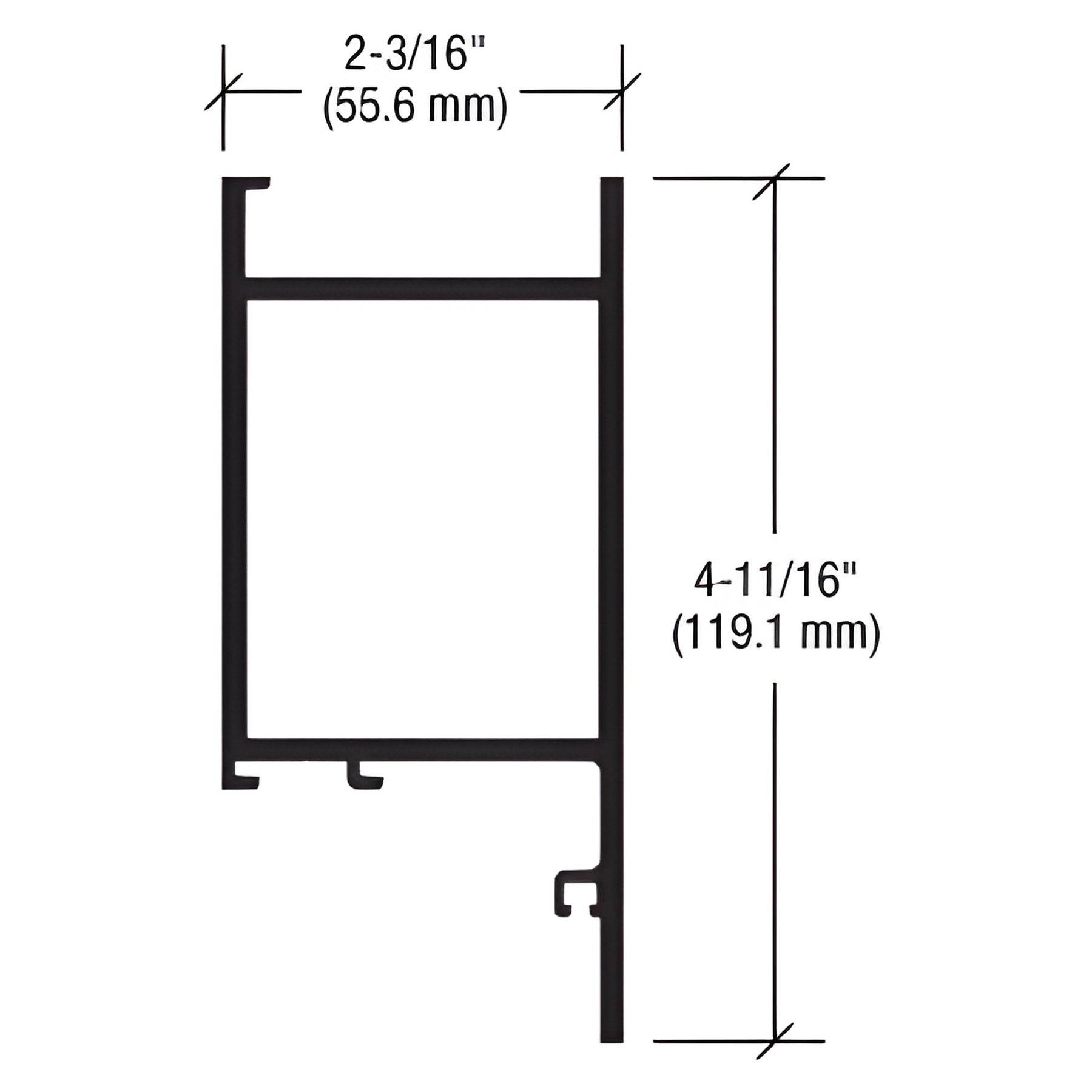 CRL-U.S. Aluminum Custom KYNAR® Paint 4-11/16" Top Door Rail for 1-5/16" Glass - 21'0