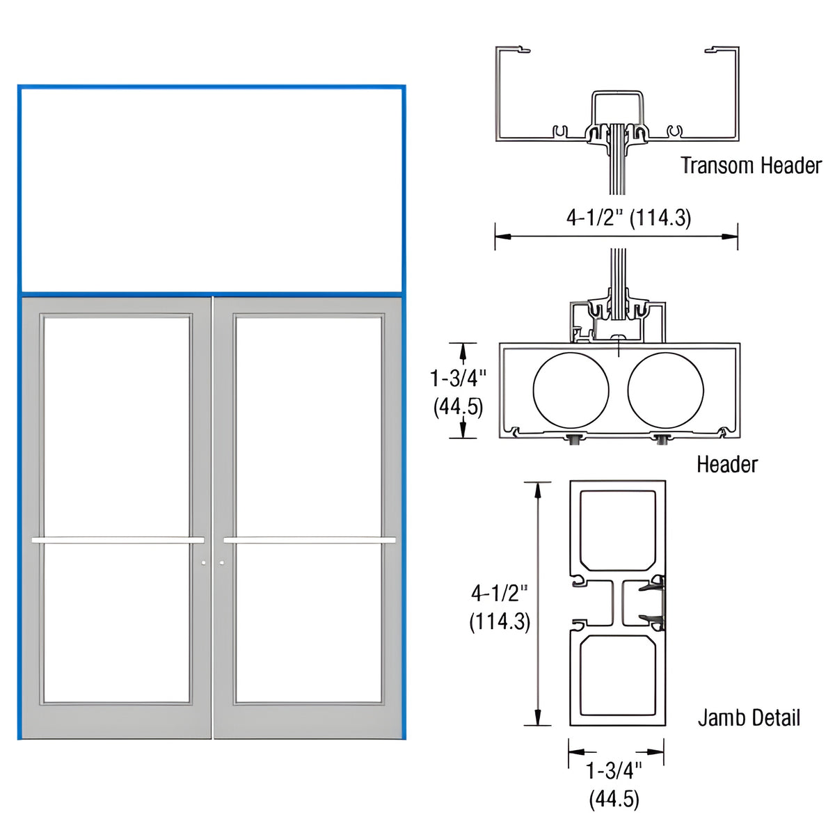 CRL-U.S. Aluminum Custom KYNAR® Paint 75-1/2" x 126" Series DF800 Tubular Center Hung Transom Frame Complete (2FT)