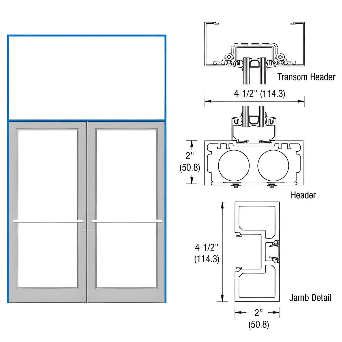 CRL-U.S. Aluminum Custom KYNAR® Paint 76" x 126" Series DF800 Tubular Center Hung Transom Frame Complete (2FT)