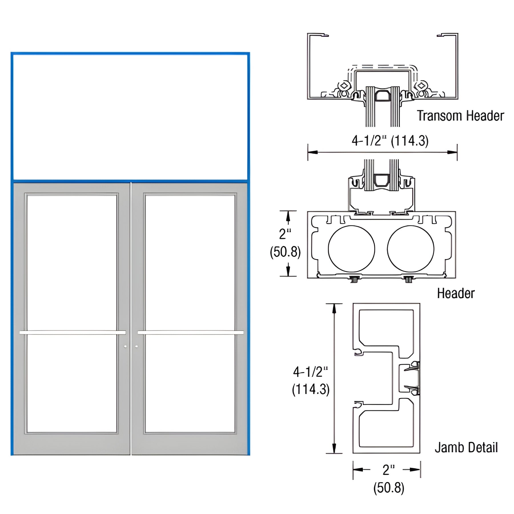 CRL-U.S. Aluminum Custom KYNAR® Paint 76" x 126" Series DF800 Tubular Center Hung Transom Frame Complete (2FT)