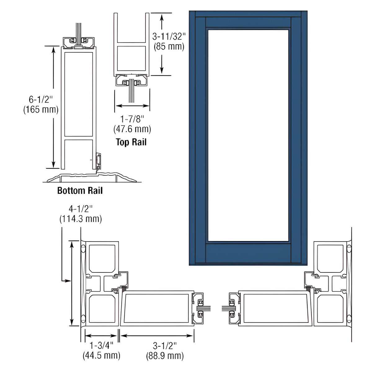 CRL-U.S. Aluminum Custom KYNAR® Paint Blank Single Series 800 Durafront Medium Stile Offset Hung Entrance Door- No Prep