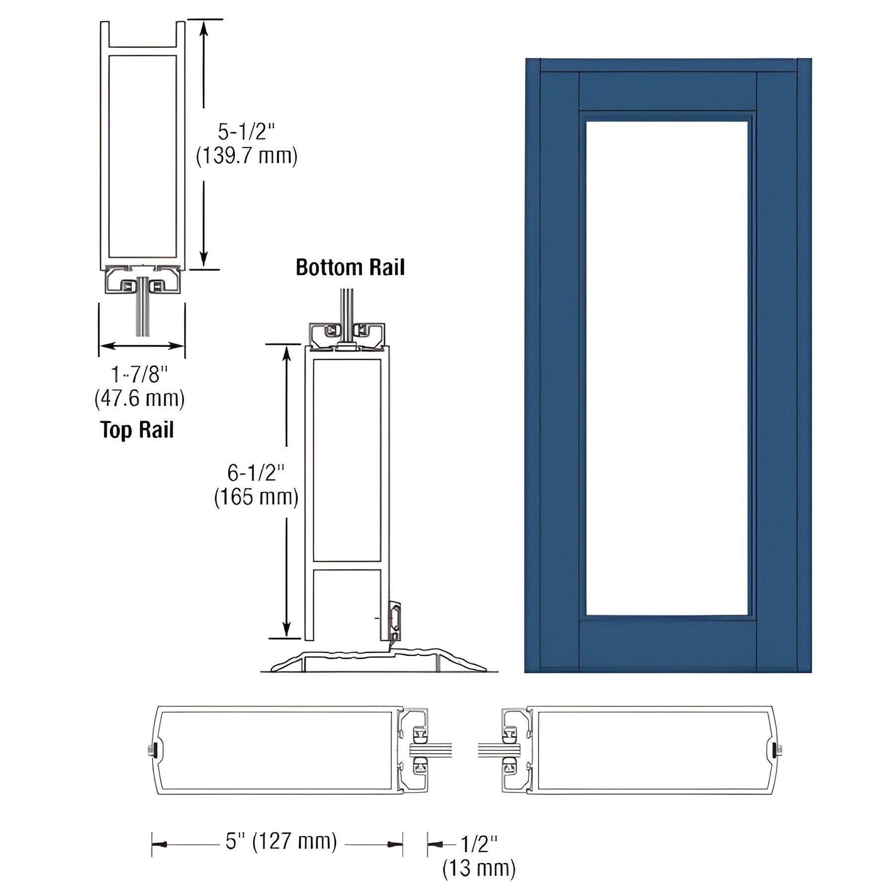CRL-U.S. Aluminum Custom KYNAR® Paint Blank Single Series 850 Durafront Wide Stile Center Hung Entrance Door - No Prep