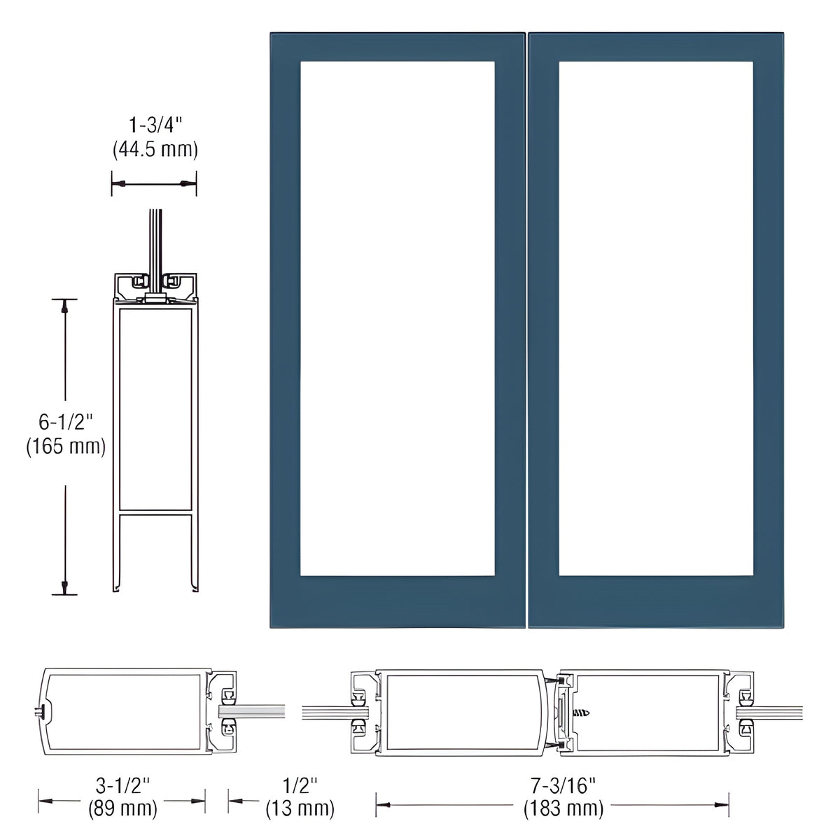 CRL-U.S. Aluminum Custom KYNAR® Paint Custom Blank Pair 400 Medium Stile Center Hung Entrance Doors - No Prep