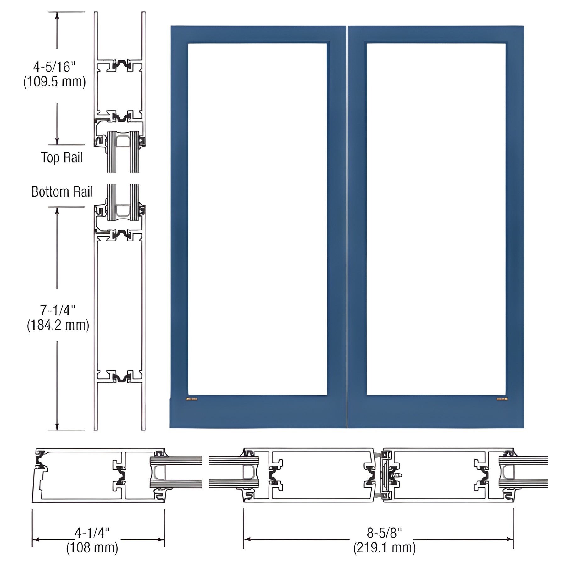 CRL-U.S. Aluminum Custom KYNAR® Paint Custom Blank Pair Series 400T Thermal Medium Stile Offset Hung Entrance Doors - No Prep