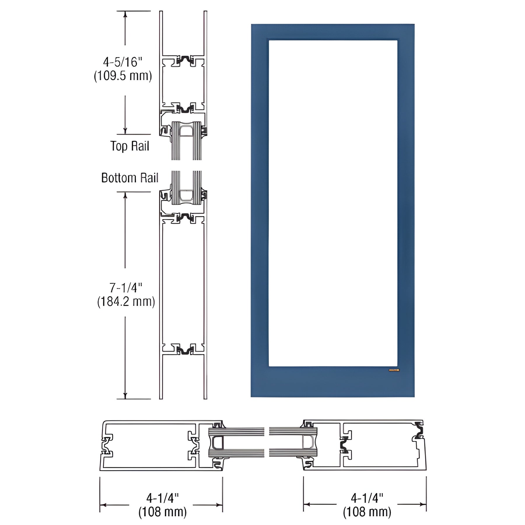 CRL-U.S. Aluminum Custom KYNAR® Paint Custom Blank Single Series 400T Thermal Medium Stile Offset Hung Entrance Door - No Prep