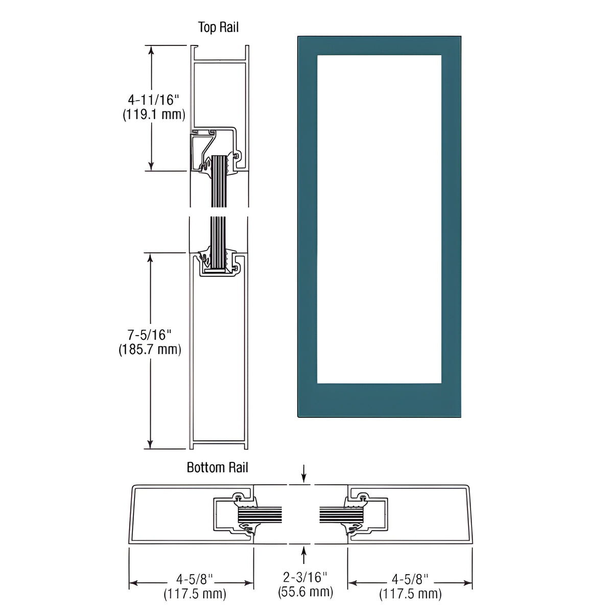 CRL-U.S. Aluminum Custom KYNAR® Paint Custom Single Blank Series 400 Medium Stile Offset Hung Entrance Door- No Prep