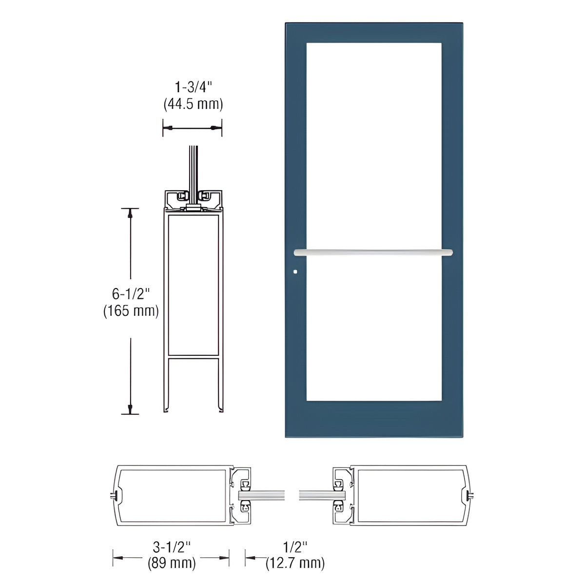 CRL-U.S. Aluminum Custom KYNAR® Paint Custom Single Series 400 Medium Stile Center Pivot Entrance Door for Overhead Concealed Door Closer