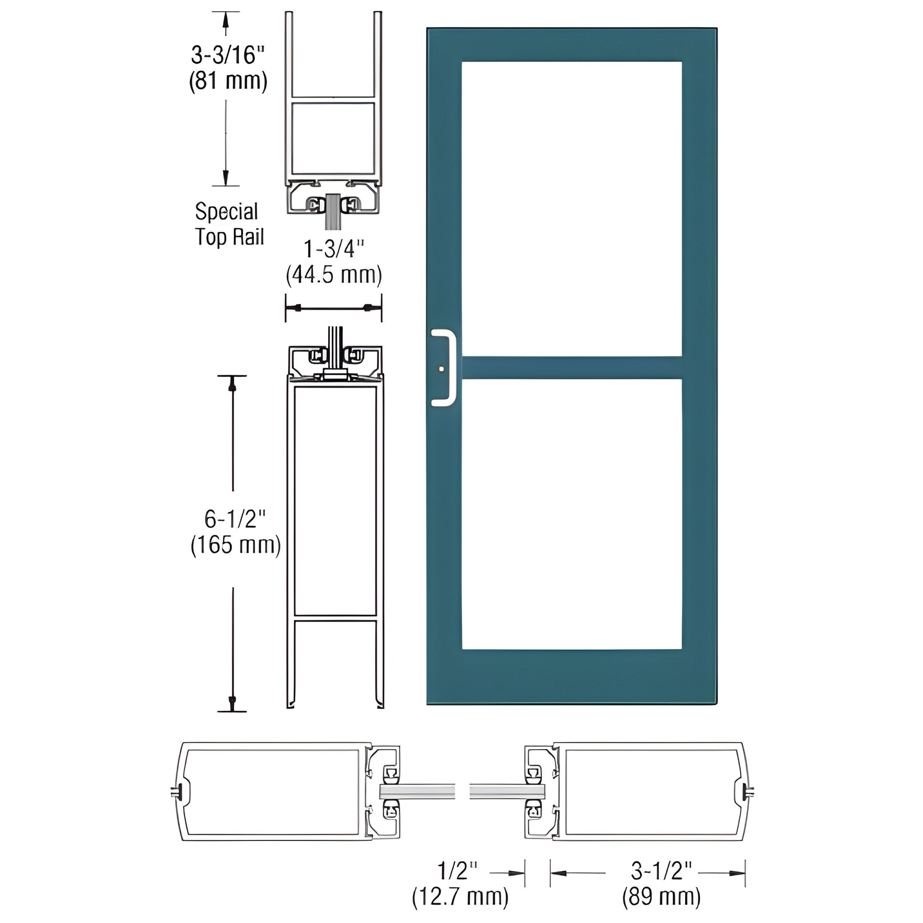 CRL-U.S. Aluminum Custom KYNAR® Paint Custom Single Series 400 Medium Stile Center Pivot Entrance Door For Panic and Overhead Concealed Door Closer