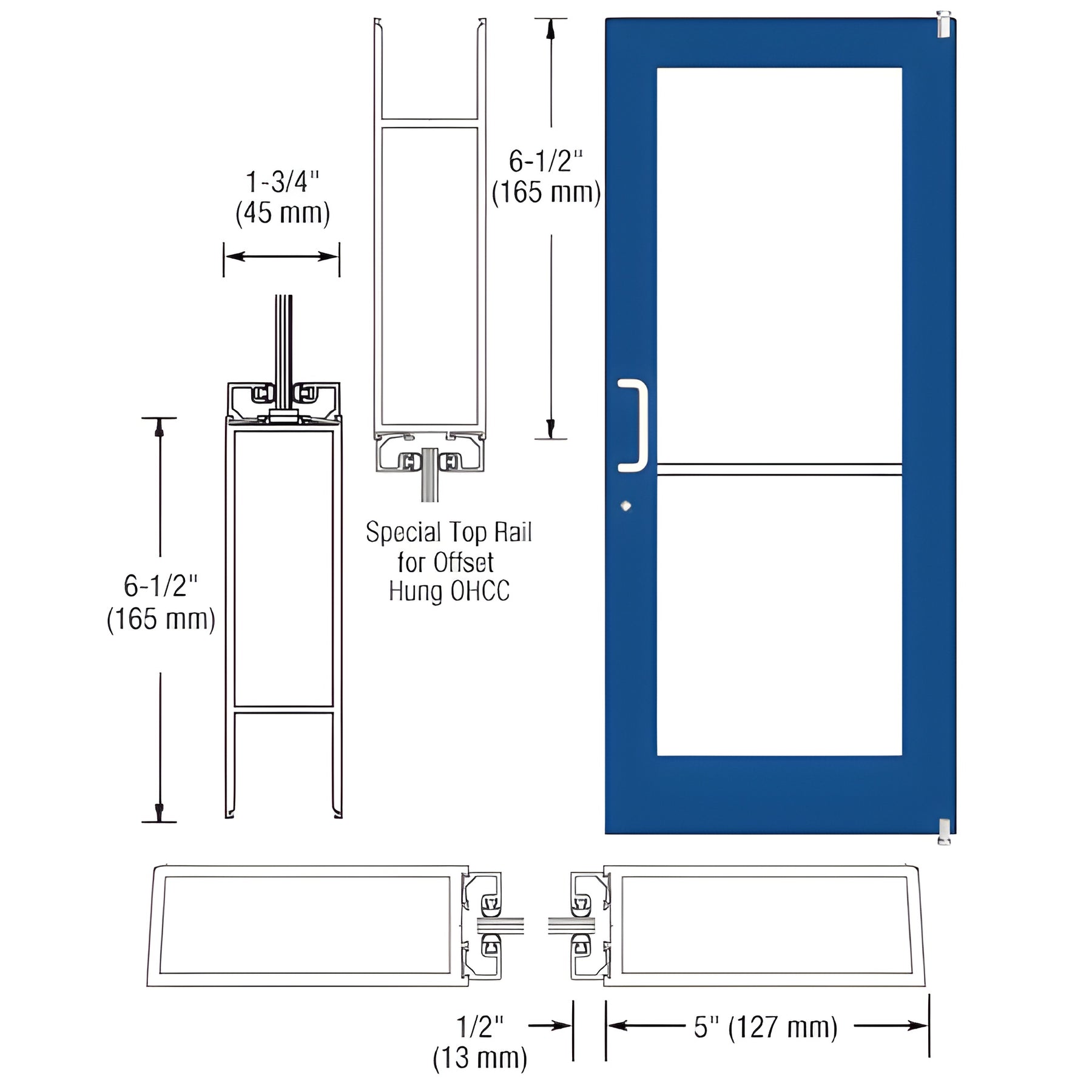 CRL-U.S. Aluminum Custom KYNAR® Paint Custom Single Series 550 Wide Stile Offset Pivot Entrance Door for Overhead Concealed Door Closer