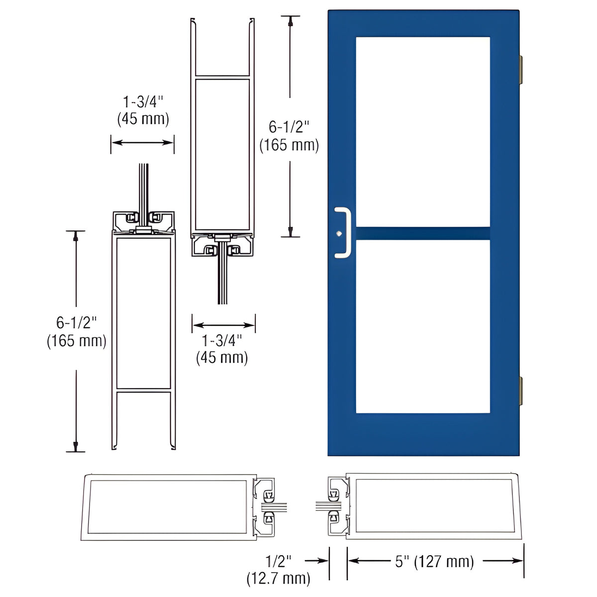 CRL-U.S. Aluminum Custom KYNAR® Paint Custom Single Series 550 Wide Stile Butt Hinged Entrance Door For Panic and Overhead Concealed Door Closer