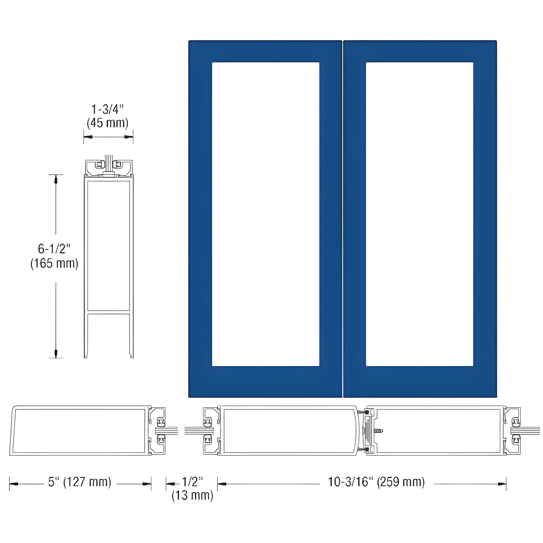 CRL-U.S. Aluminum Custom KYNAR® Paint Custom Size Blank Pair 550 Wide Offset Stile Entrance Doors - No Prep