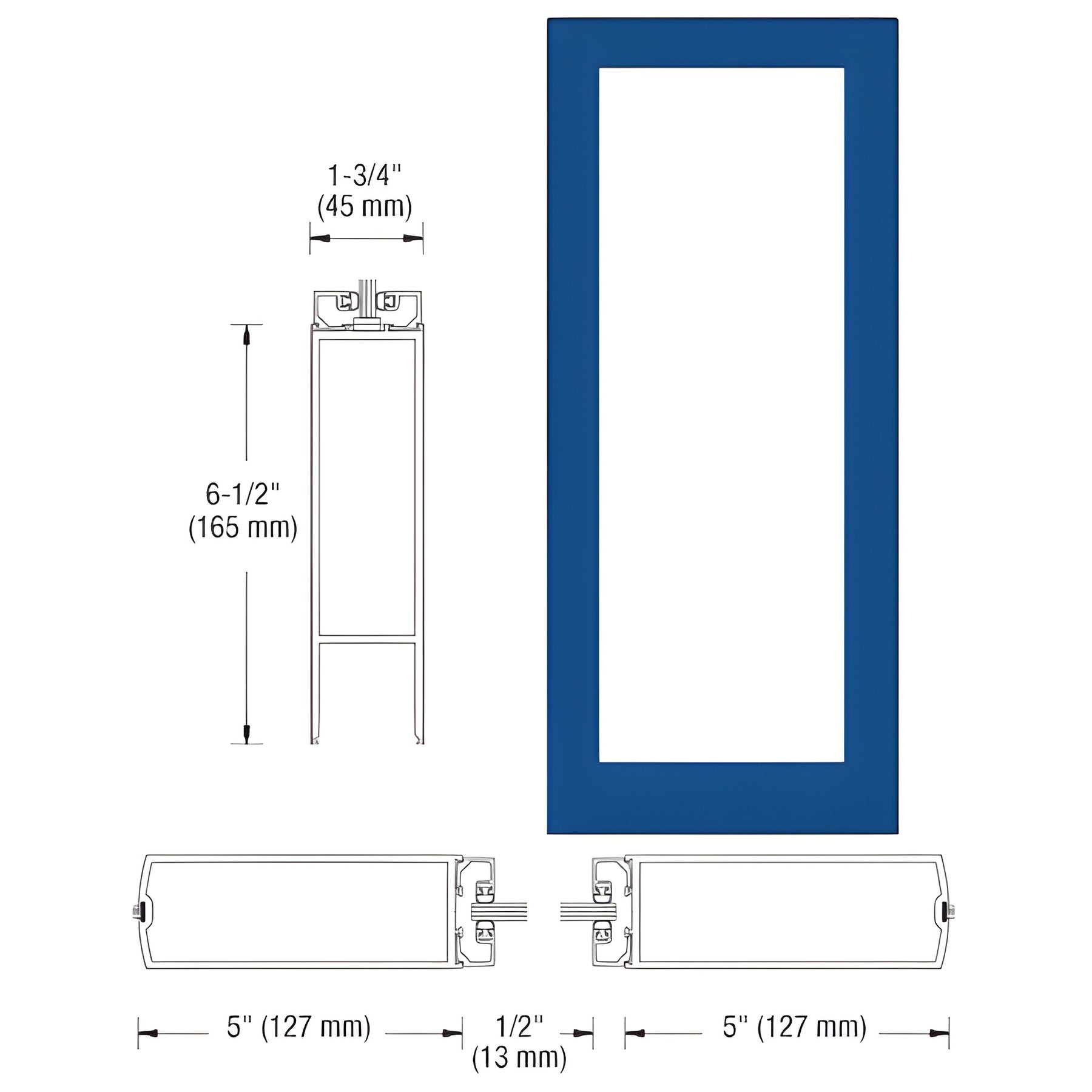 CRL-U.S. Aluminum Custom KYNAR® Paint Custom Size Single Blank 550 Wide Center Stile Entrance Door - No Prep