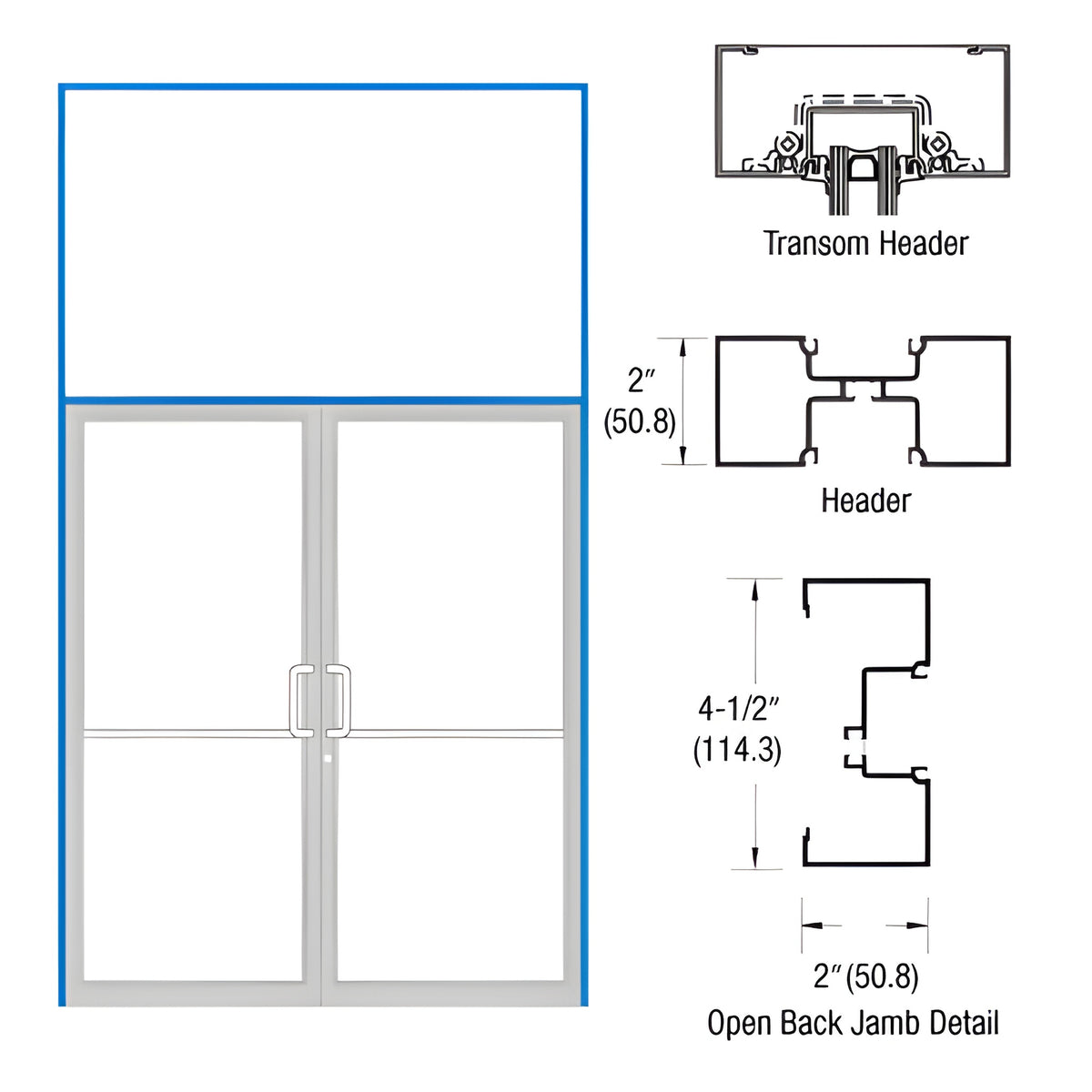 CRL-U.S. Aluminum Custom KYNAR® Paint and Custom Size Series IT451 Open Back Offset Pivot Transom Door Frame Complete (2FT)