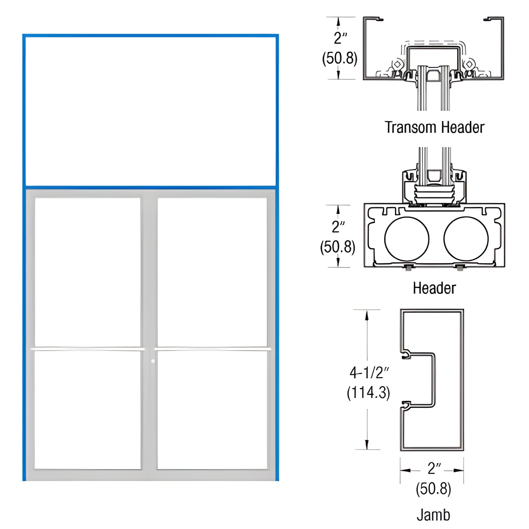 CRL-U.S. Aluminum Custom Size 451 Series Clear Anodized Class 1 Blank Transom Frame (2FT)