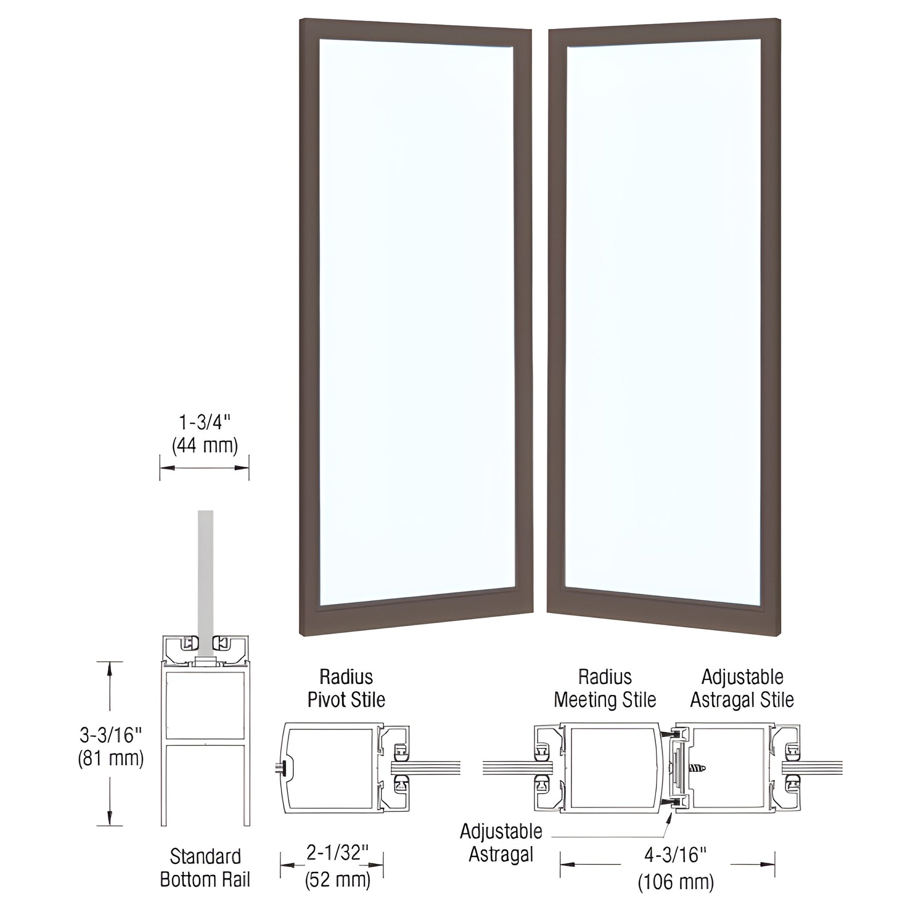 CRL-U.S. Aluminum Custom Size Bronze Black Anodized Blank Pair 250 Narrow Center Stile Entrance Doors - No Prep