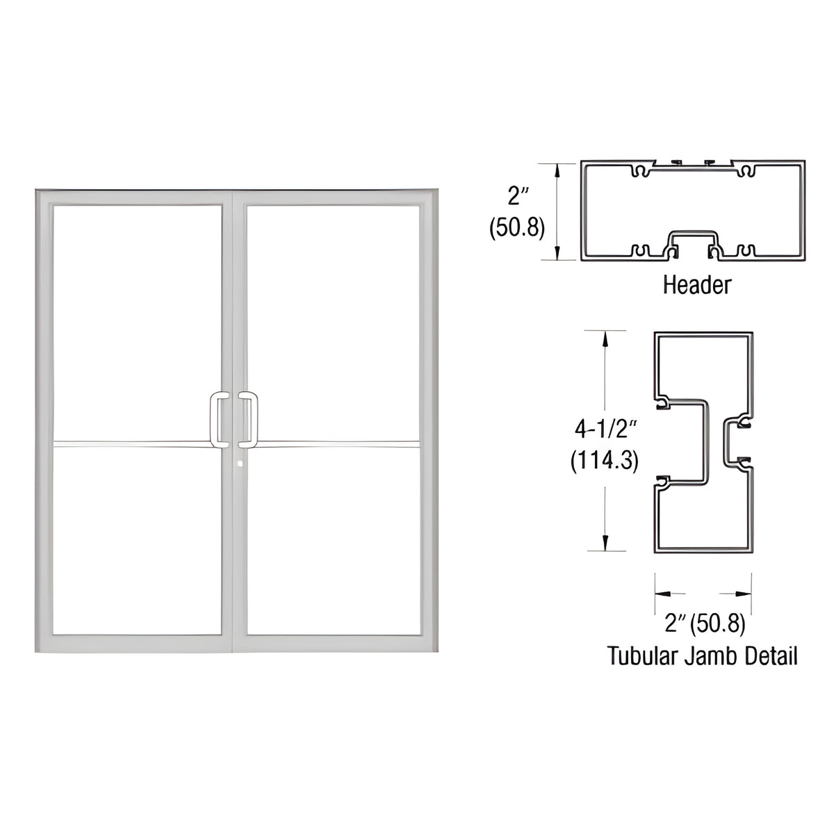 CRL-U.S. Aluminum Custom Size Clear Anodized Class 1 Series 451 Tubular Butt Hinge Up and Over Frame Complete (2F)