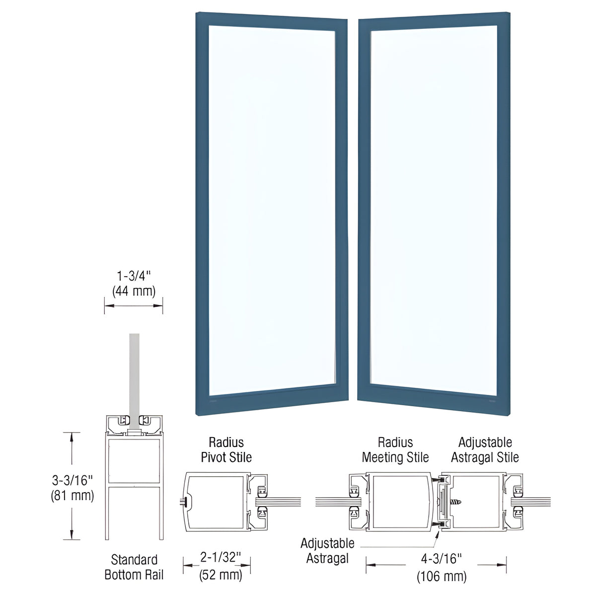 CRL-U.S. Aluminum Custom Size Custom Paint Blank Pair 250 Narrow Center Stile Entrance Doors - No Prep