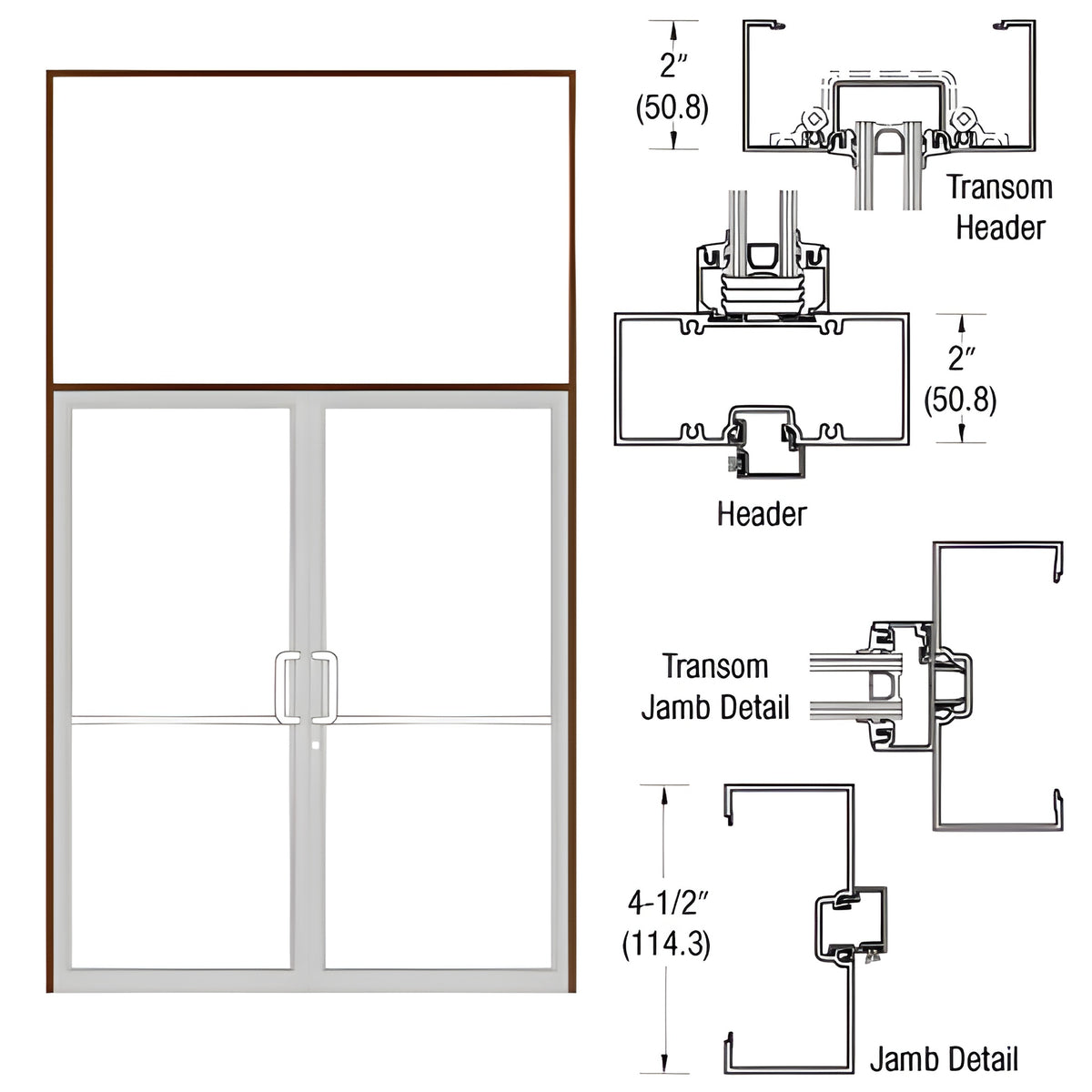 CRL-U.S. Aluminum Custom Size Dark Bronze/Black Anodized Class 1 Series 451 Open Back Butt Hinge Transom Frame Complete (2FT)