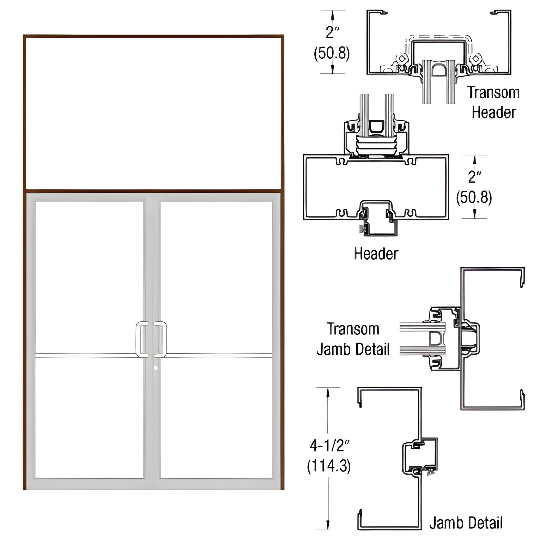 CRL-U.S. Aluminum Custom Size Dark Bronze/Black Anodized Class 1 Series 451 Open Back Butt Hinge Transom Frame Complete (2FT)