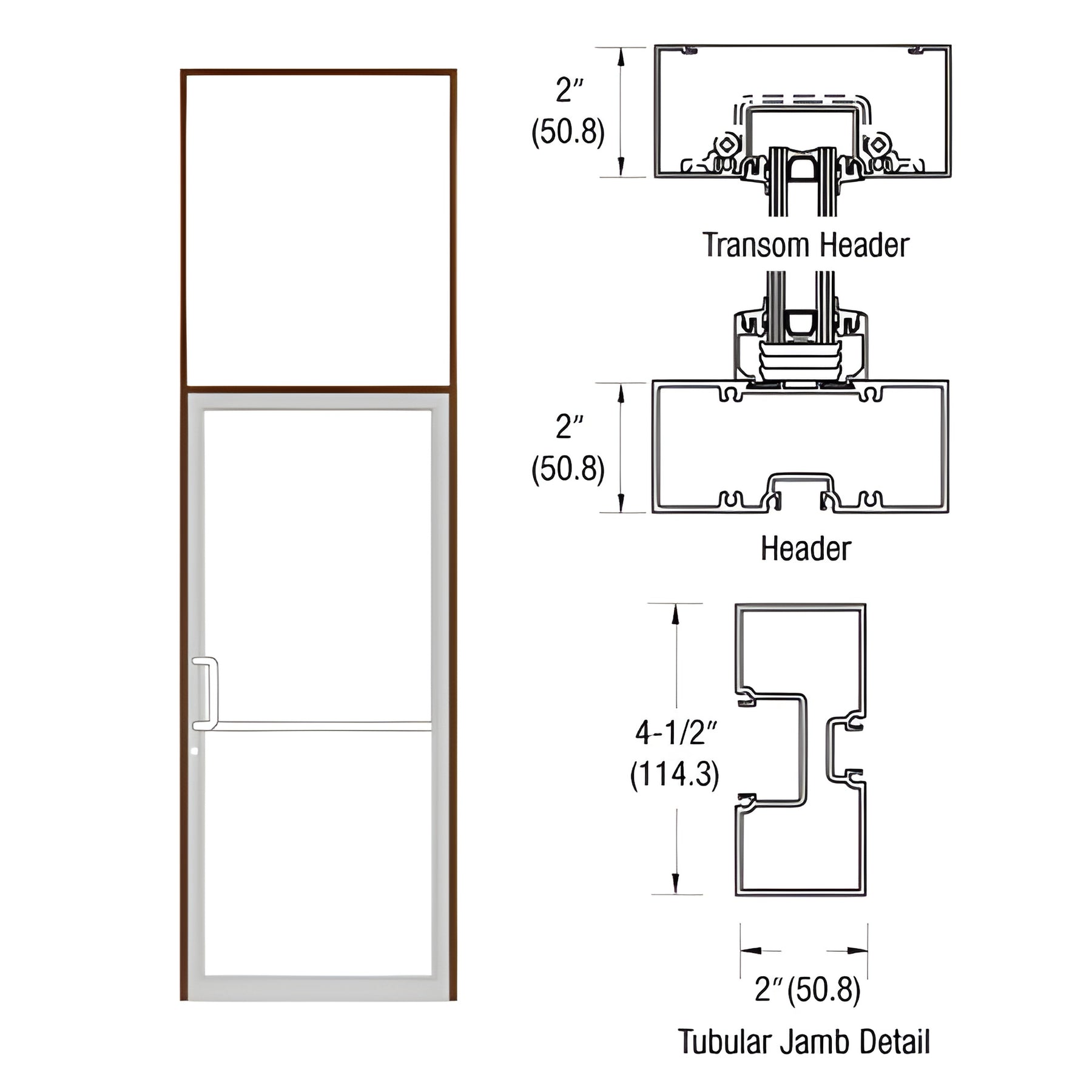 CRL-U.S. Aluminum Custom Size Dark Bronze/Black Anodized Class 1 Series 451 Tubular Butt Hinge Transom Frame Complete (1FT)