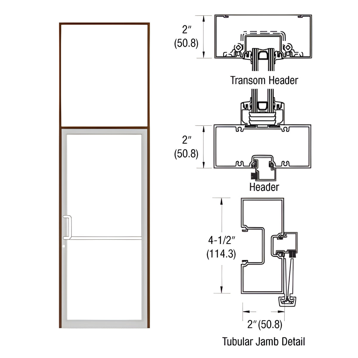 CRL-U.S. Aluminum Custom Size Dark Bronze/Black Anodized Class 1 Series 451 Tubular Gear Hinge Transom Frame Complete (1FT)