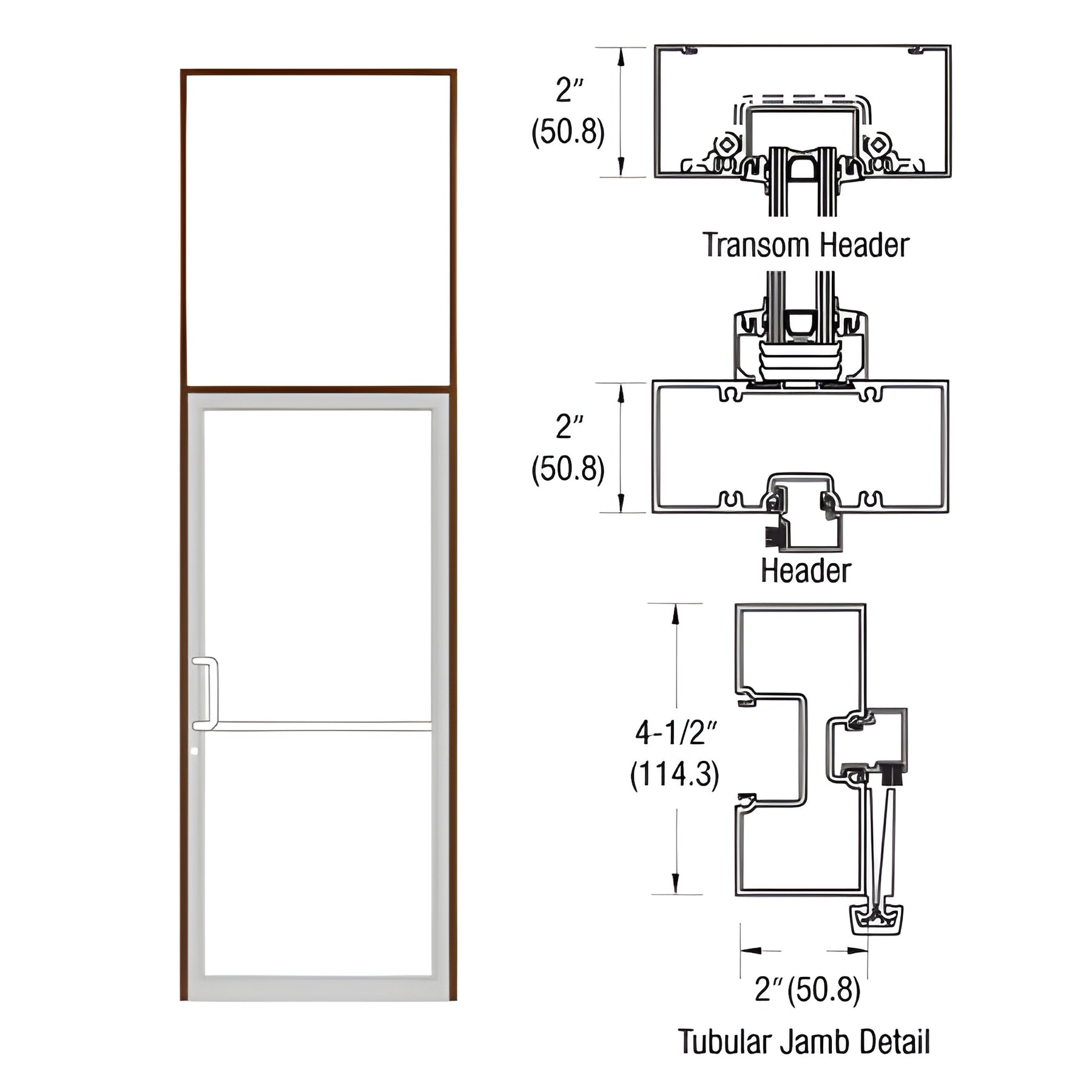 CRL-U.S. Aluminum Custom Size Dark Bronze/Black Anodized Class 1 Series 451 Tubular Gear Hinge Transom Frame Complete (1FT)