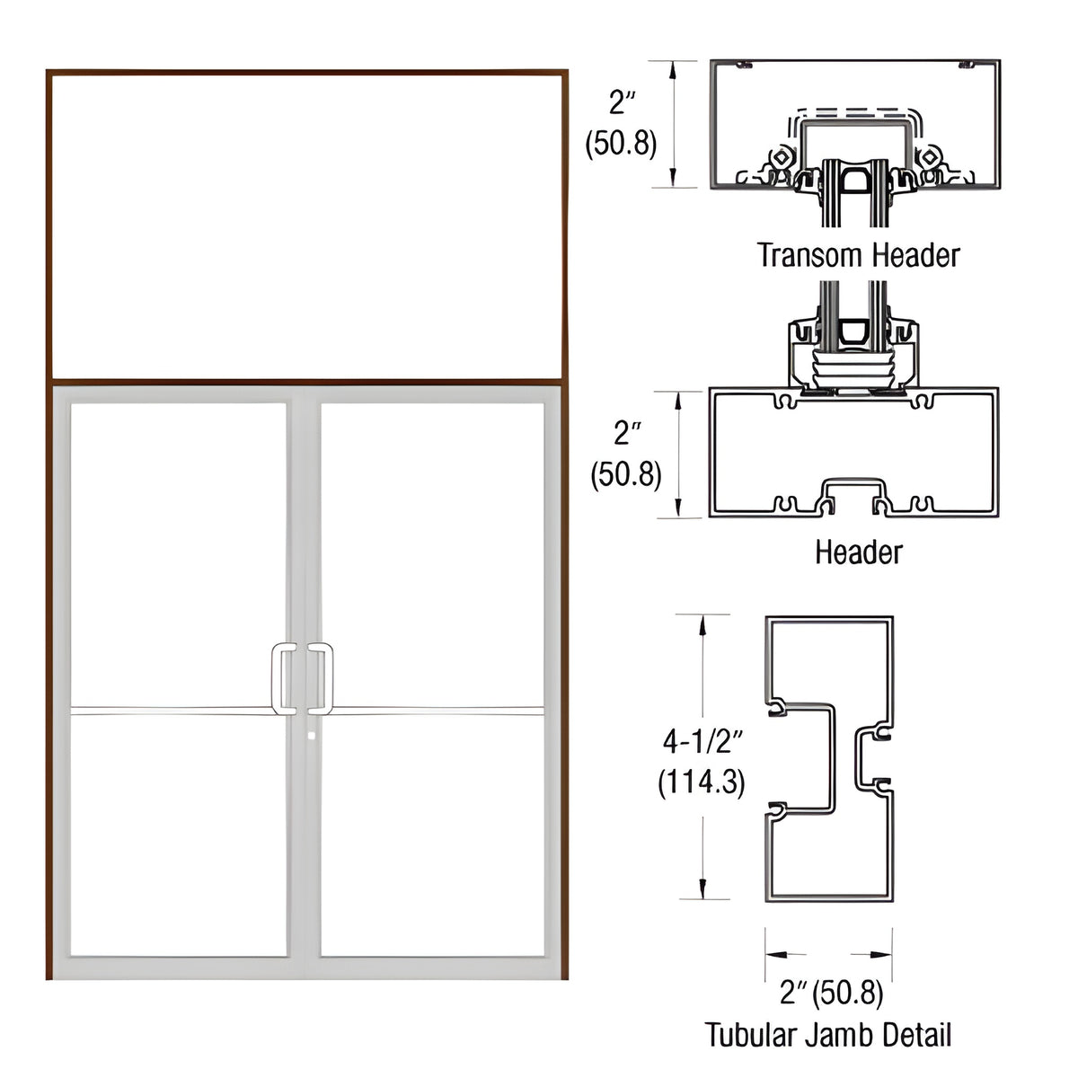 CRL-U.S. Aluminum Custom Size Dark Bronze/Black Anodized Class 1 Series 451 Tubular Butt Hinge Transom Frame Complete (2FT)
