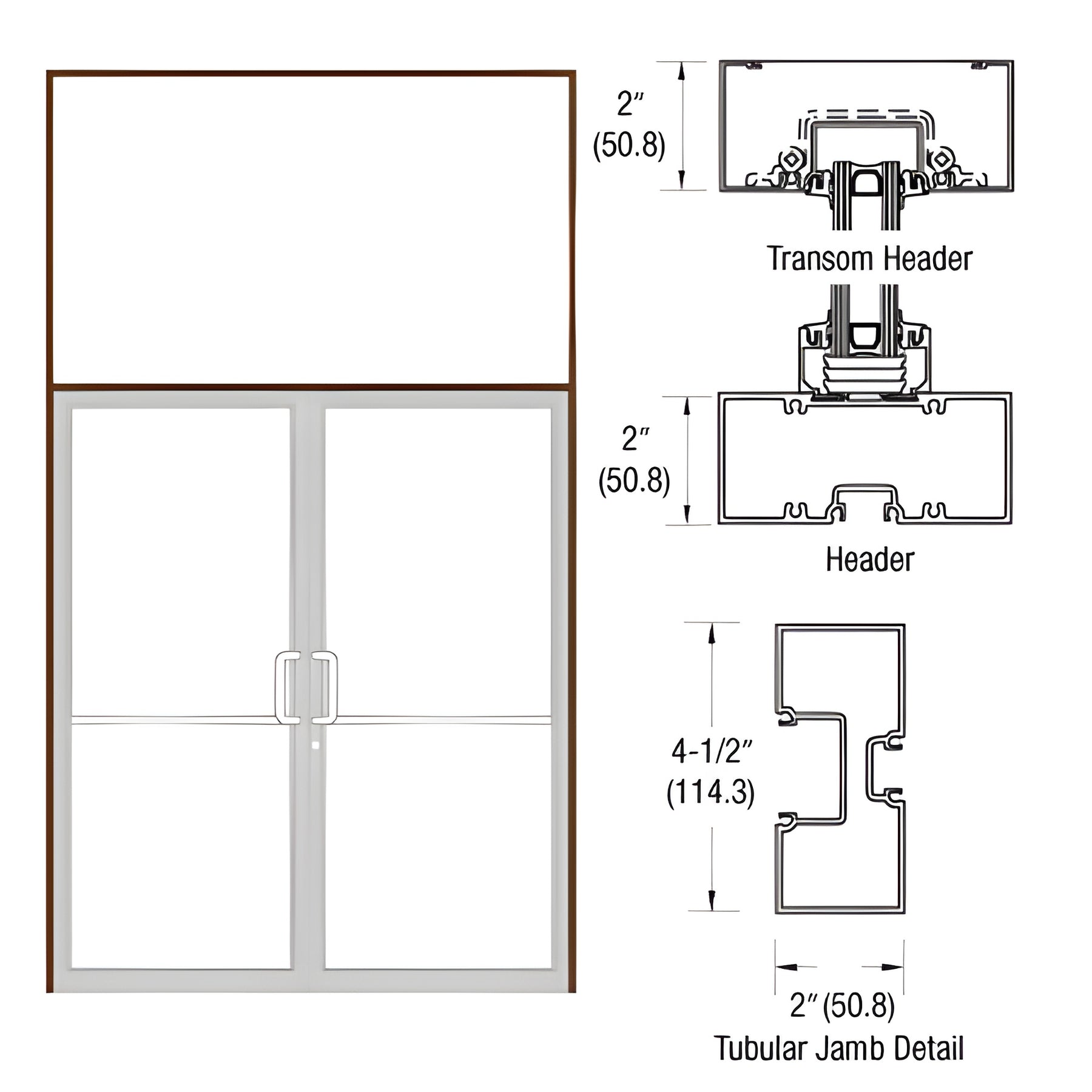 CRL-U.S. Aluminum Custom Size Dark Bronze/Black Anodized Class 1 Series 451 Tubular Butt Hinge Transom Frame Complete (2FT)