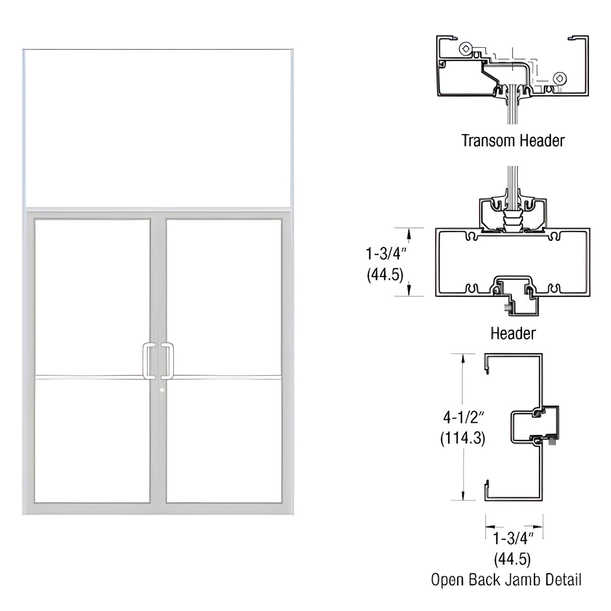 CRL-U.S. Aluminum Custom Size White KYNAR® Paint Series 450 Open Back Gear Hinge Transom Frame Complete (2FT)