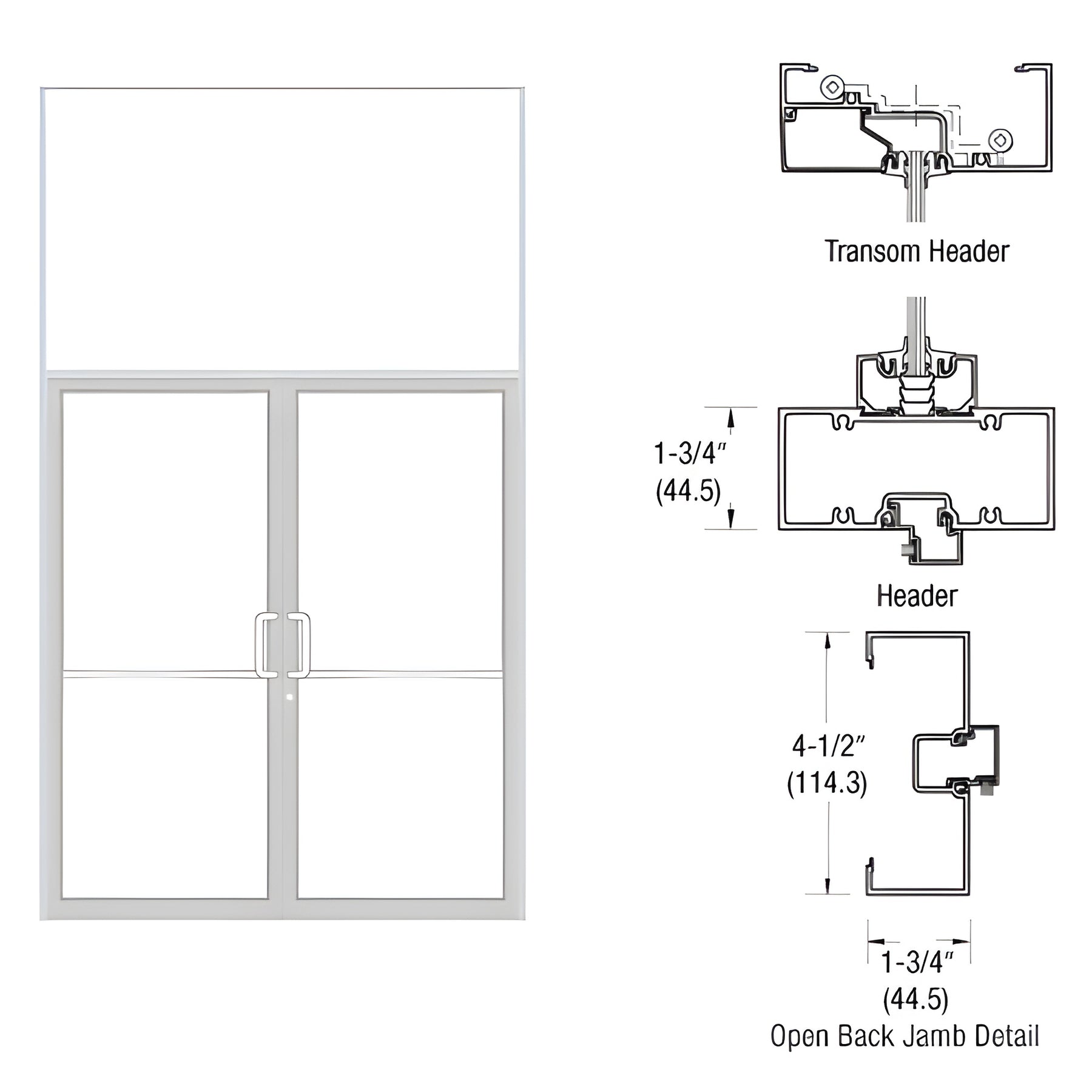 CRL-U.S. Aluminum Custom Size White KYNAR® Paint Series 450 Open Back Gear Hinge Transom Frame Complete (2FT)