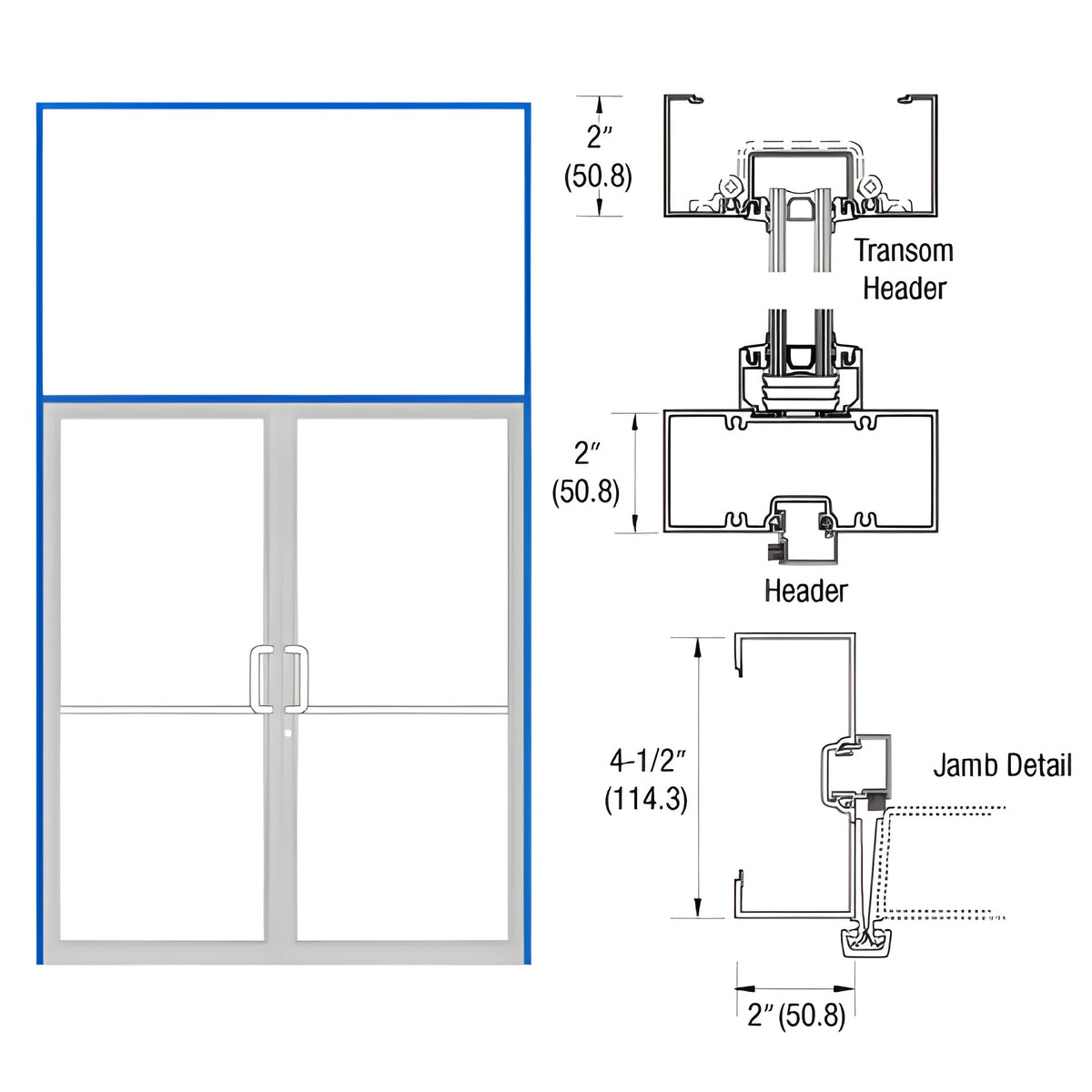CRL-U.S. Aluminum Custom Size and Custom KYNAR® Paint Series 451 Open Back Gear Hinge Transom Frame Complete (2FT)