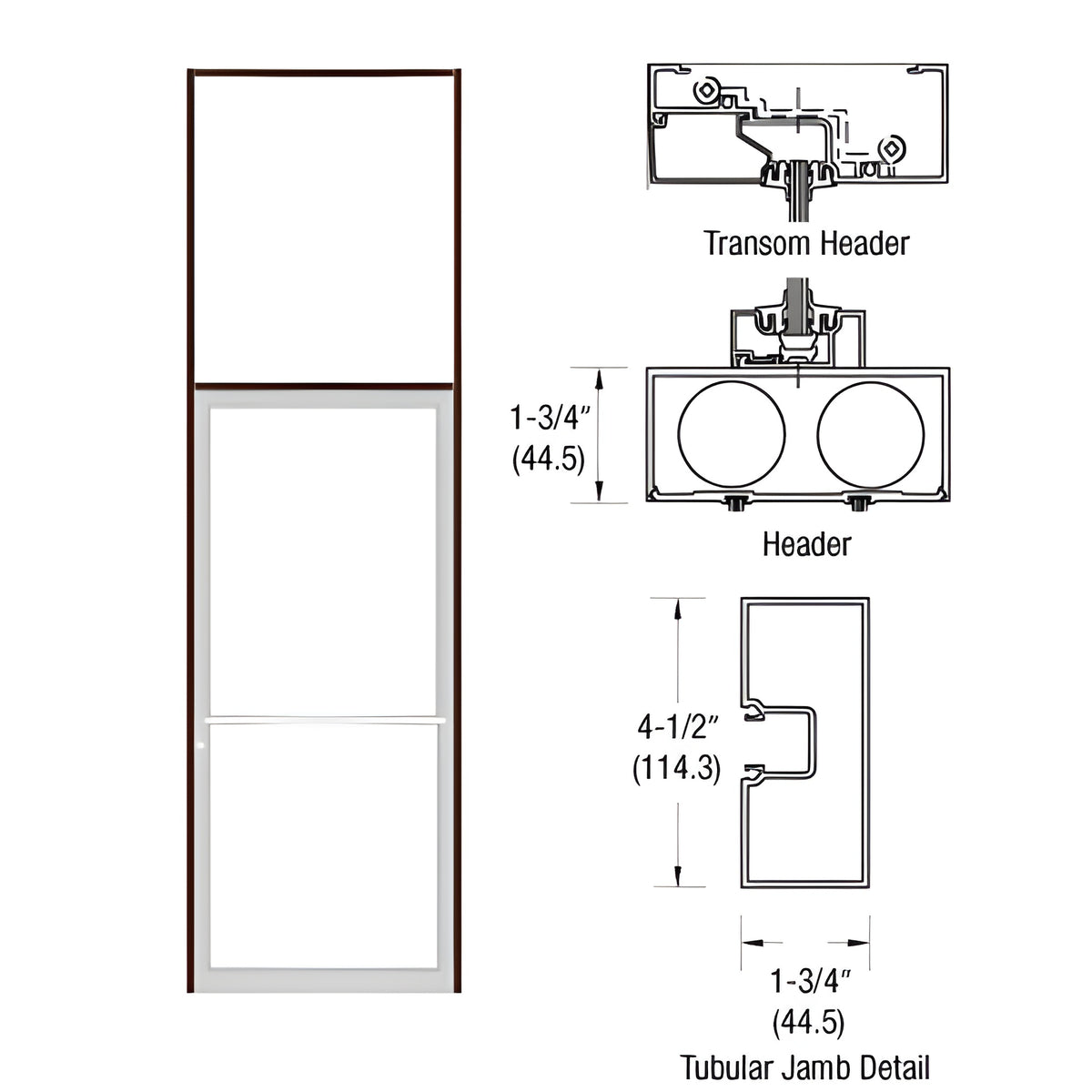 CRL-U.S. Aluminum Custom Sized Bronze Black Anodized Series 450 Tubular Center Hung Transom Frame Complete (1FT)