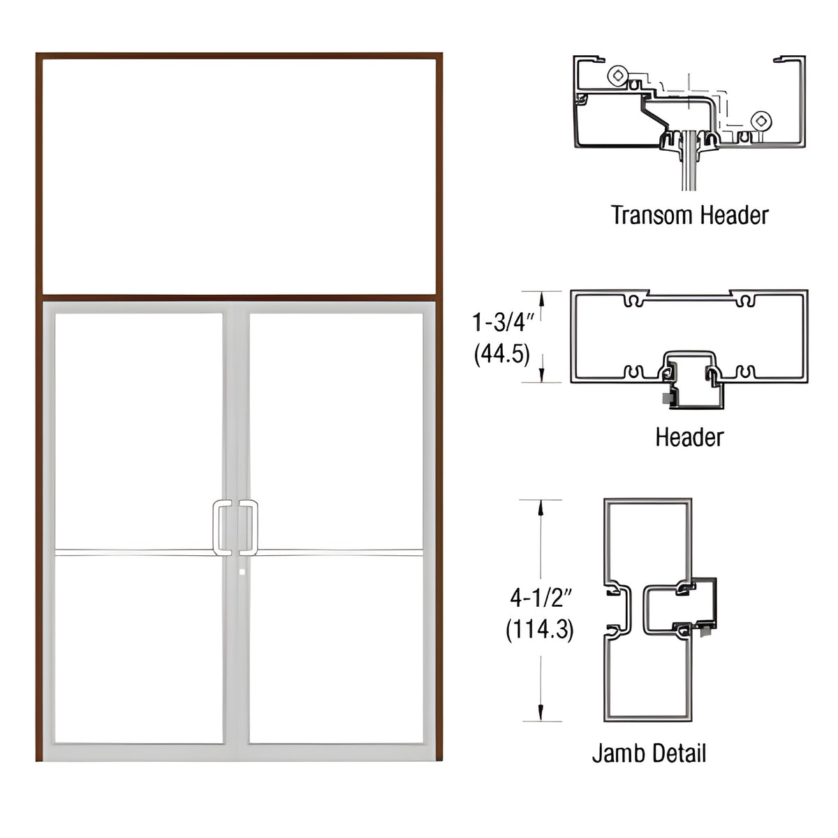 CRL-U.S. Aluminum Custom Sized Bronze Black Anodized Series 450 Tubular Butt Hinge Transom Frame Complete (2FT)