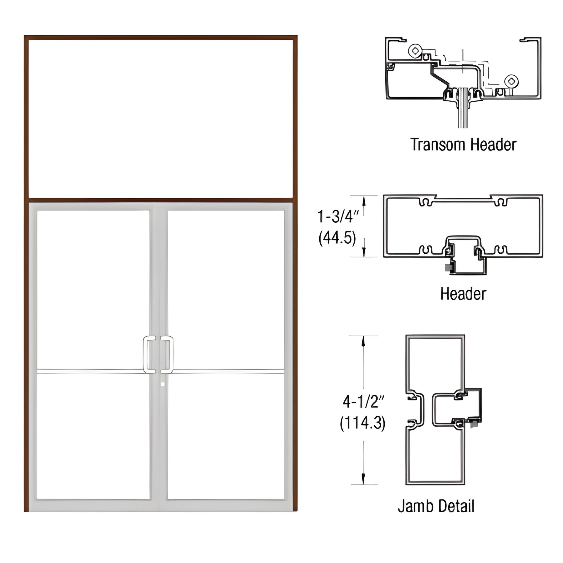 CRL-U.S. Aluminum Custom Sized Bronze Black Anodized Series 450 Tubular Butt Hinge Transom Frame Complete (2FT)