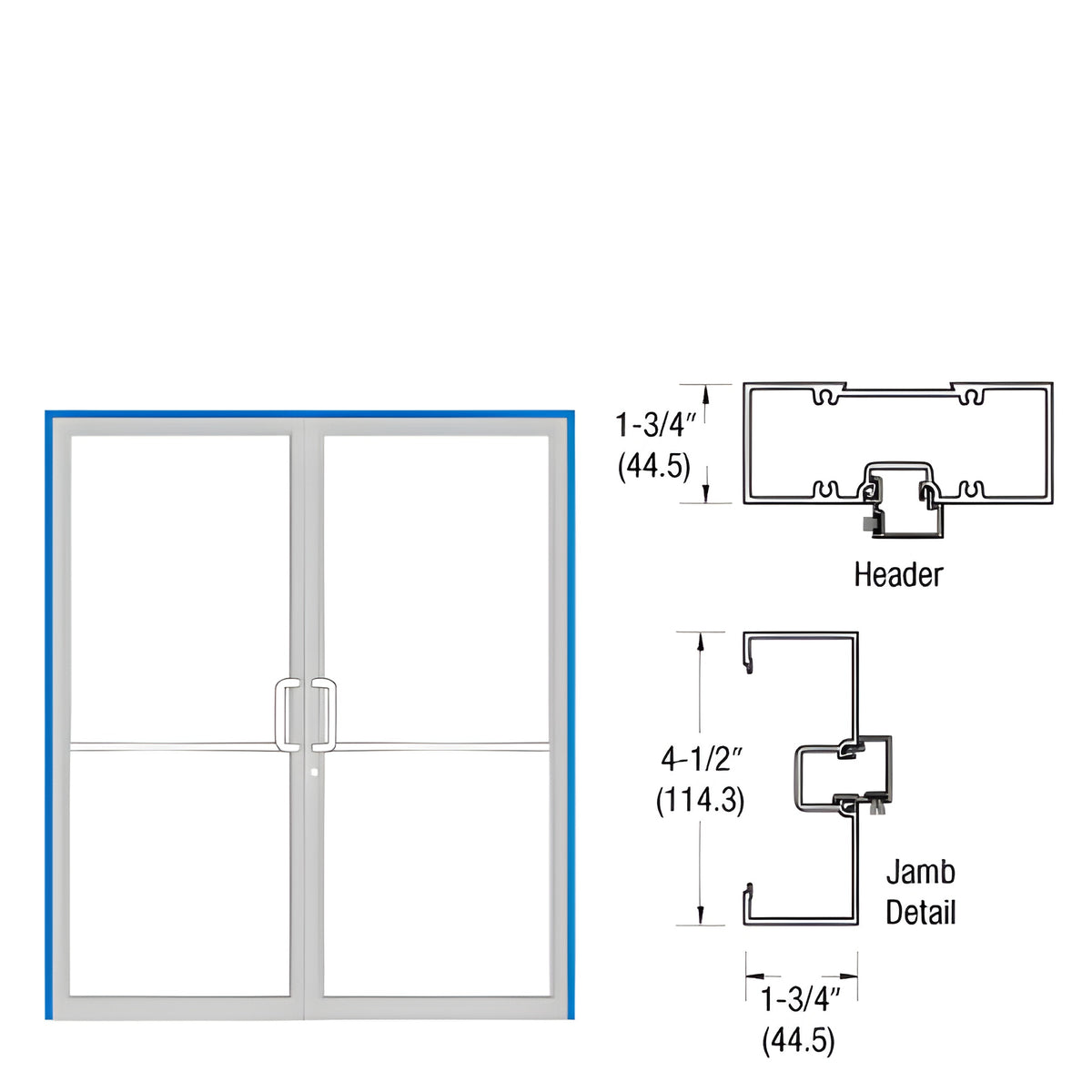 CRL-U.S. Aluminum Custom Sized White KYNAR® Paint Series 450 Open Back Butt Hinge Up and Over Double Door Frame