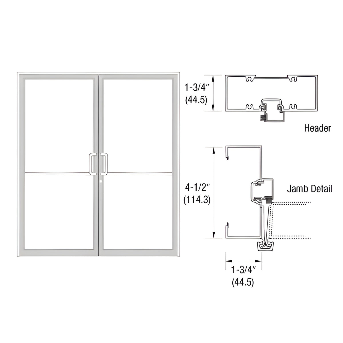 CRL-U.S. Aluminum Custom Sized White KYNAR® Paint Series 450 Open Back Gear Hinge Up and Over Frame Complete (2F)