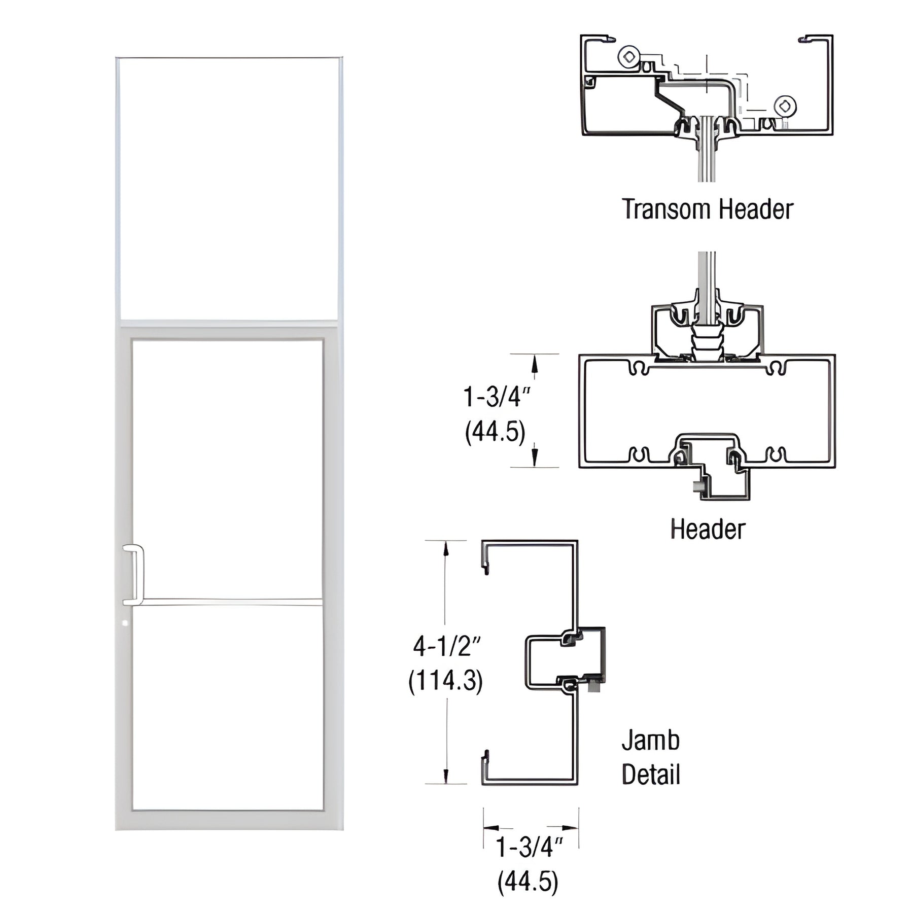 CRL-U.S. Aluminum Custom Sized White KYNAR® Paint Series 450 Open Back Butt Hinge Transom Frame Complete (1FT)
