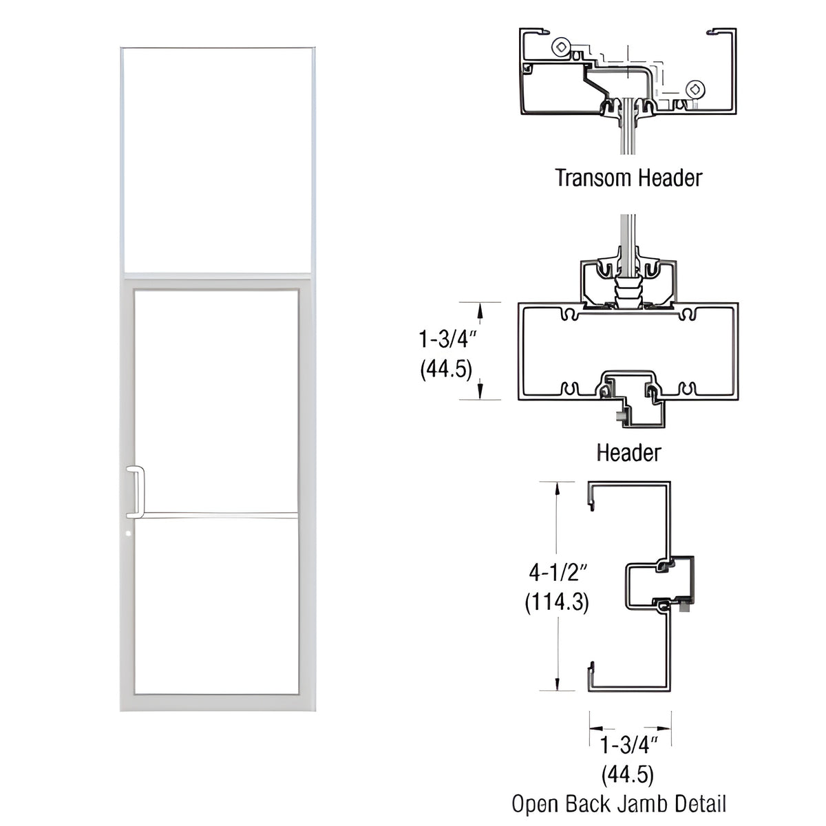 CRL-U.S. Aluminum Custom Sized White KYNAR® Paint Series 450 Open Back Gear Hinge Transom Frame Complete (1FT)