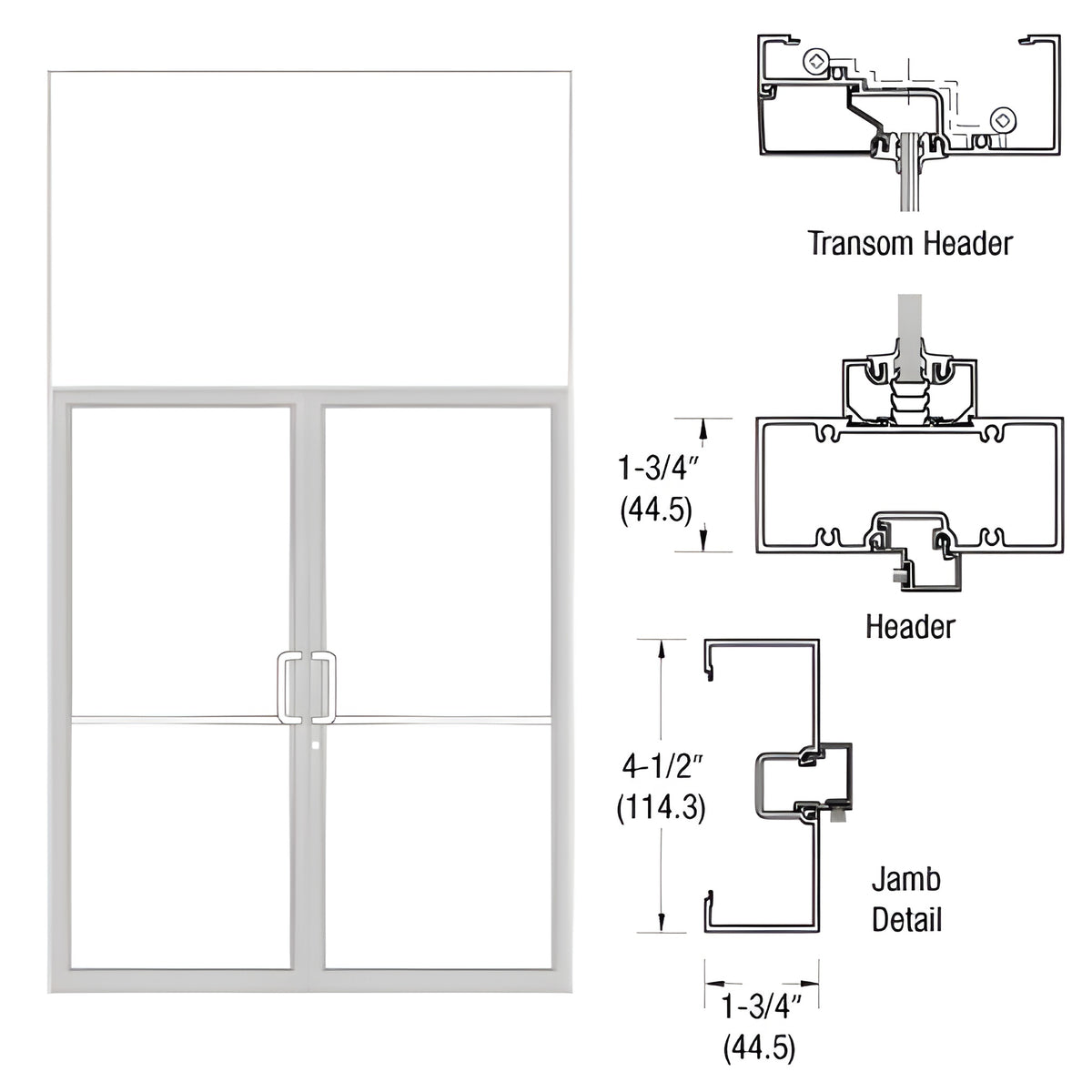 CRL-U.S. Aluminum Custom Sized White KYNAR® Paint Series 450 Open Back Butt Hinge Transom Frame Complete (2FT)