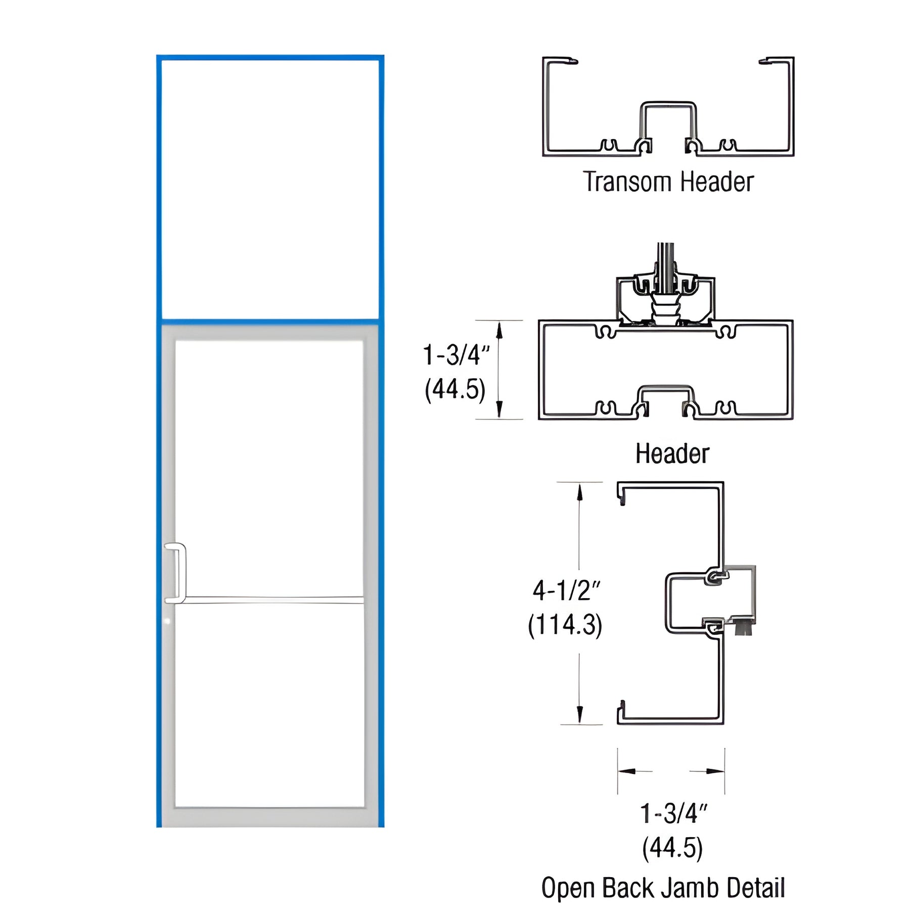 CRL-U.S. Aluminum Custom Sized and Custom KYNAR® Paint Series 450 Open Back Offset Pivot Transom Frame Complete (1F)