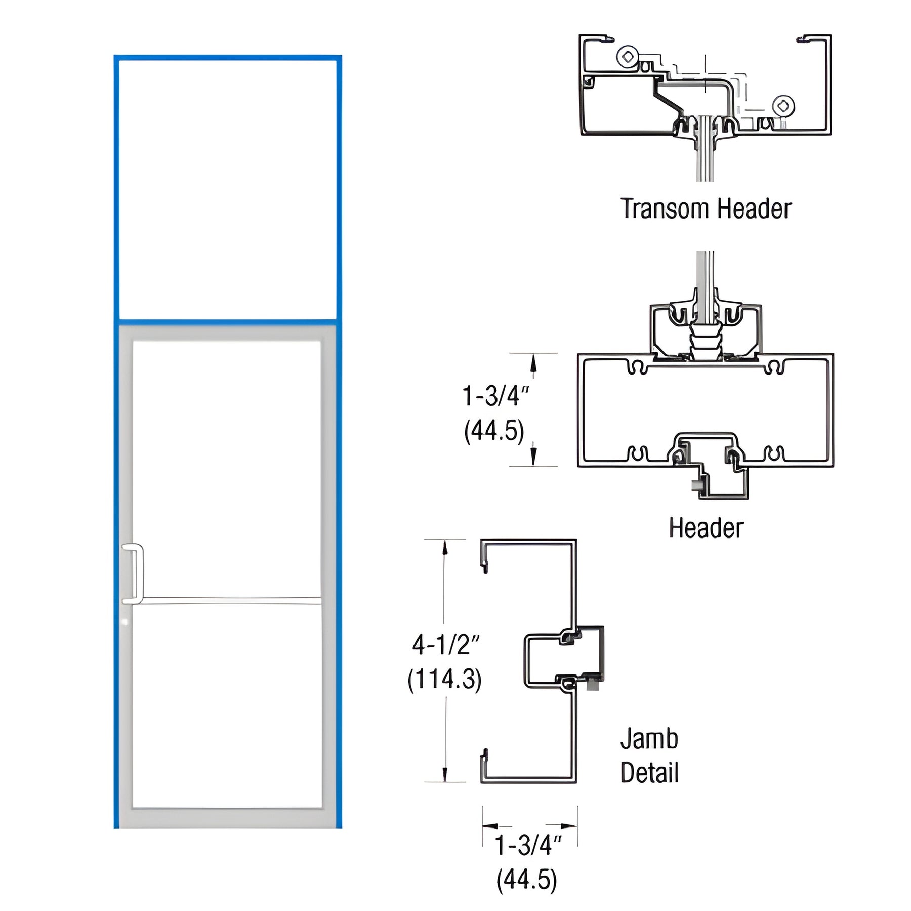 CRL-U.S. Aluminum Custom Sized and Custom KYNAR® Paint Series 450 Open Back Butt Hinge Transom Frame Complete (1FT)