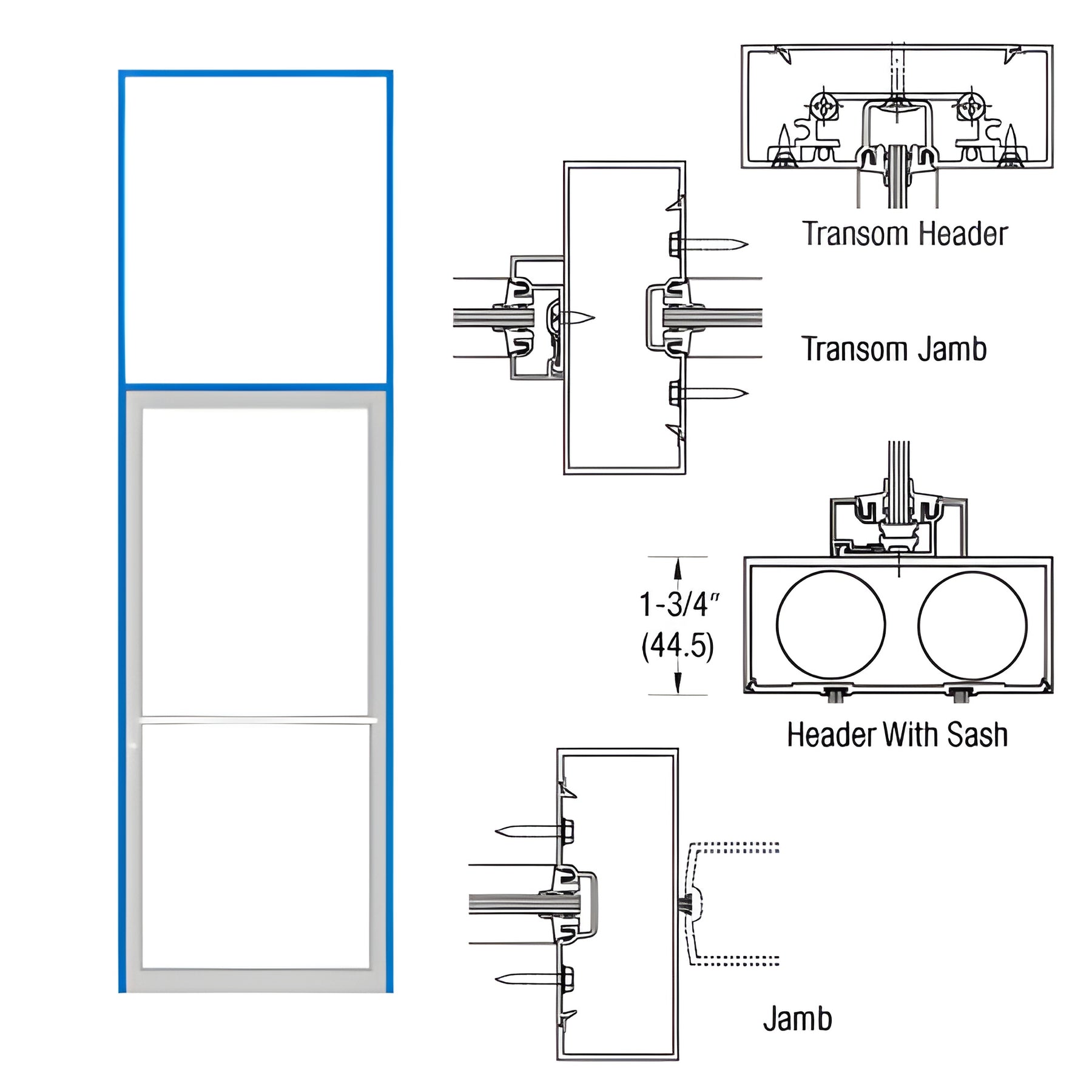 CRL-U.S. Aluminum Custom Sized and Custom KYNAR® Paint Series 450 Transom Single Door Frame